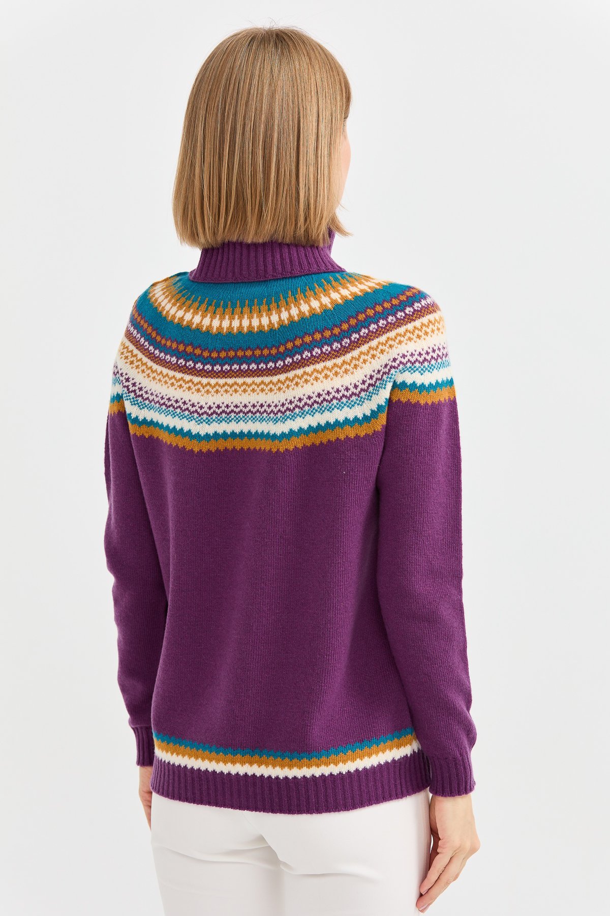 22087Kadın Tam Balıkçı Yaka Yün Kazak A.Mor