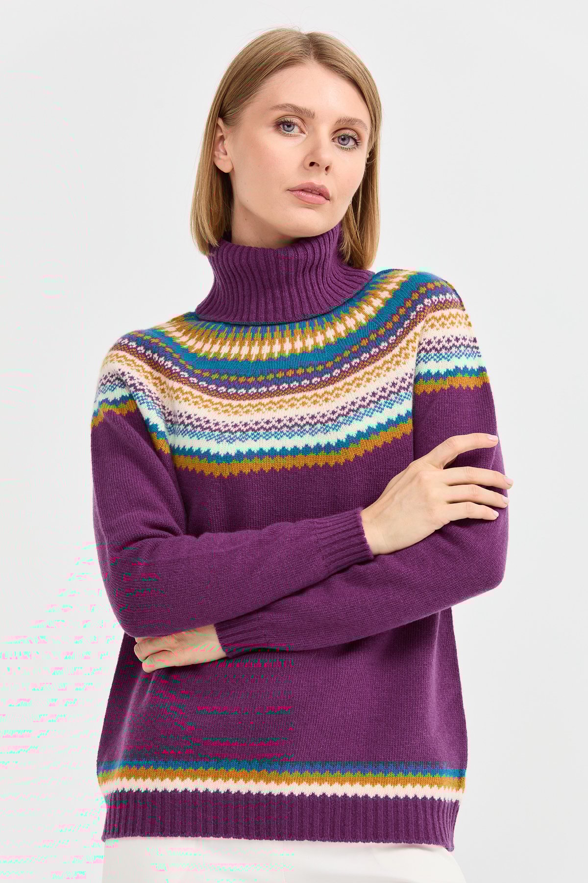 22087Kadın Tam Balıkçı Yaka Yün Kazak A.Mor