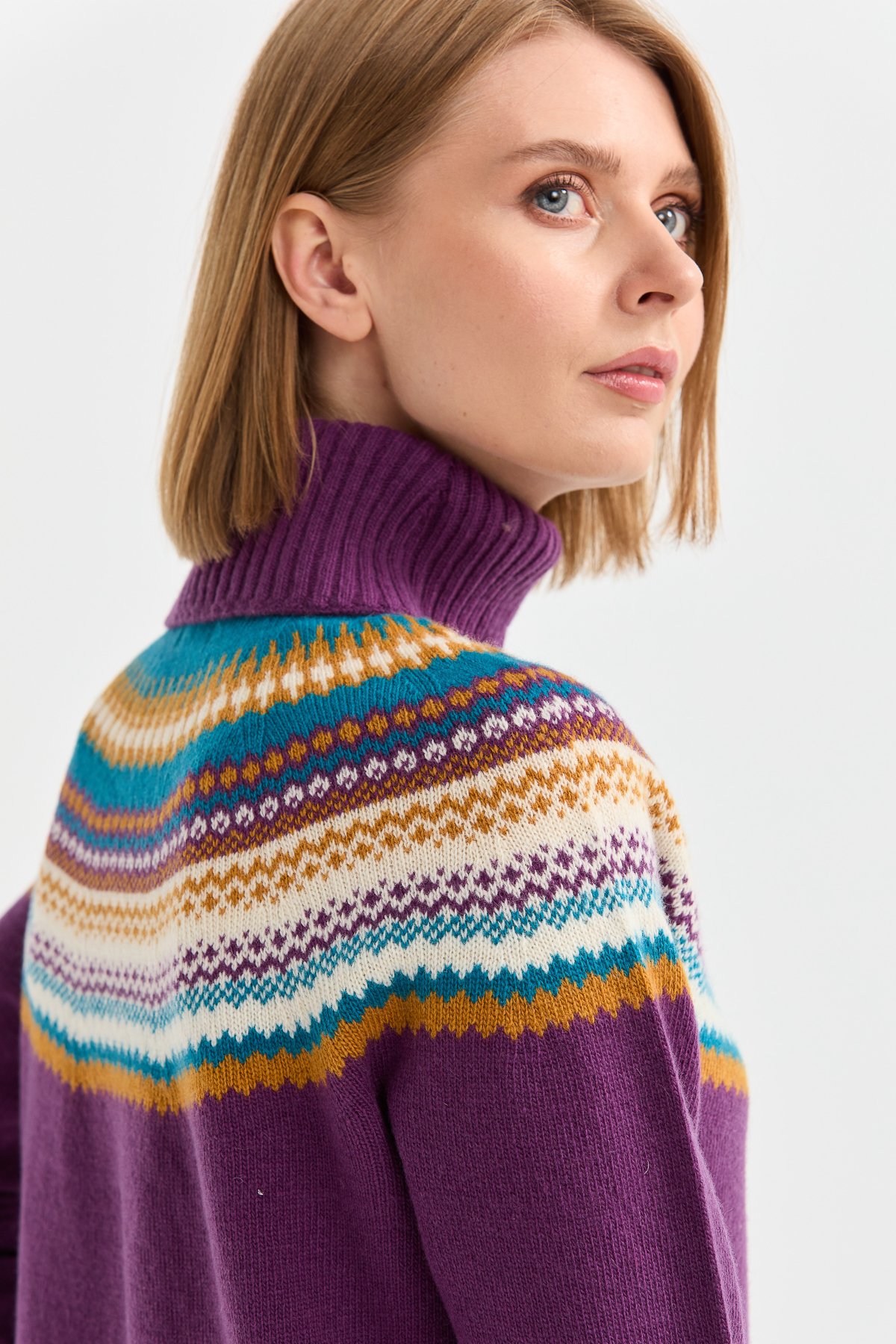 22087Kadın Tam Balıkçı Yaka Yün Kazak A.Mor