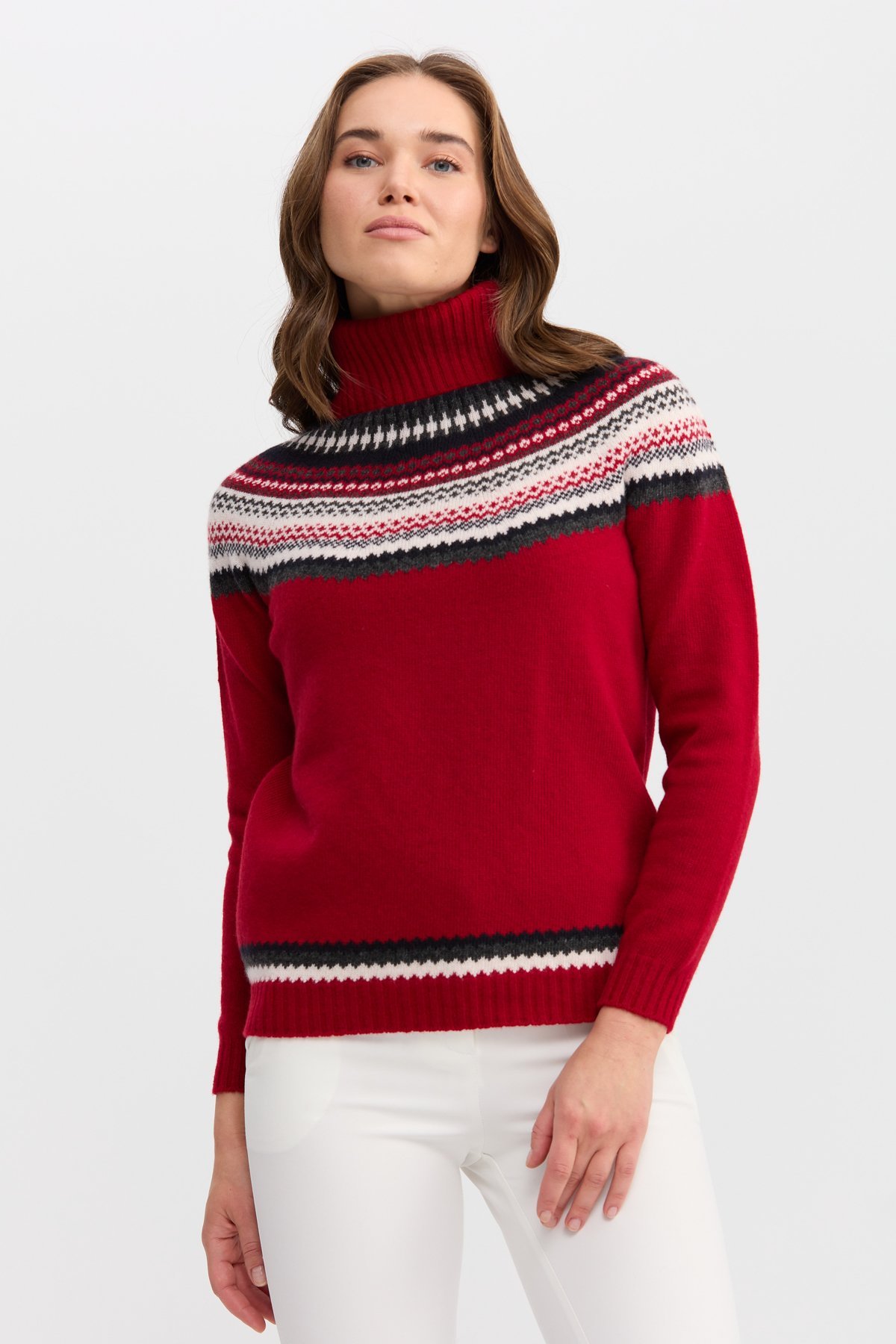 22087Kadın Tam Balıkçı Yaka Yün Kazak K.Kırmızı