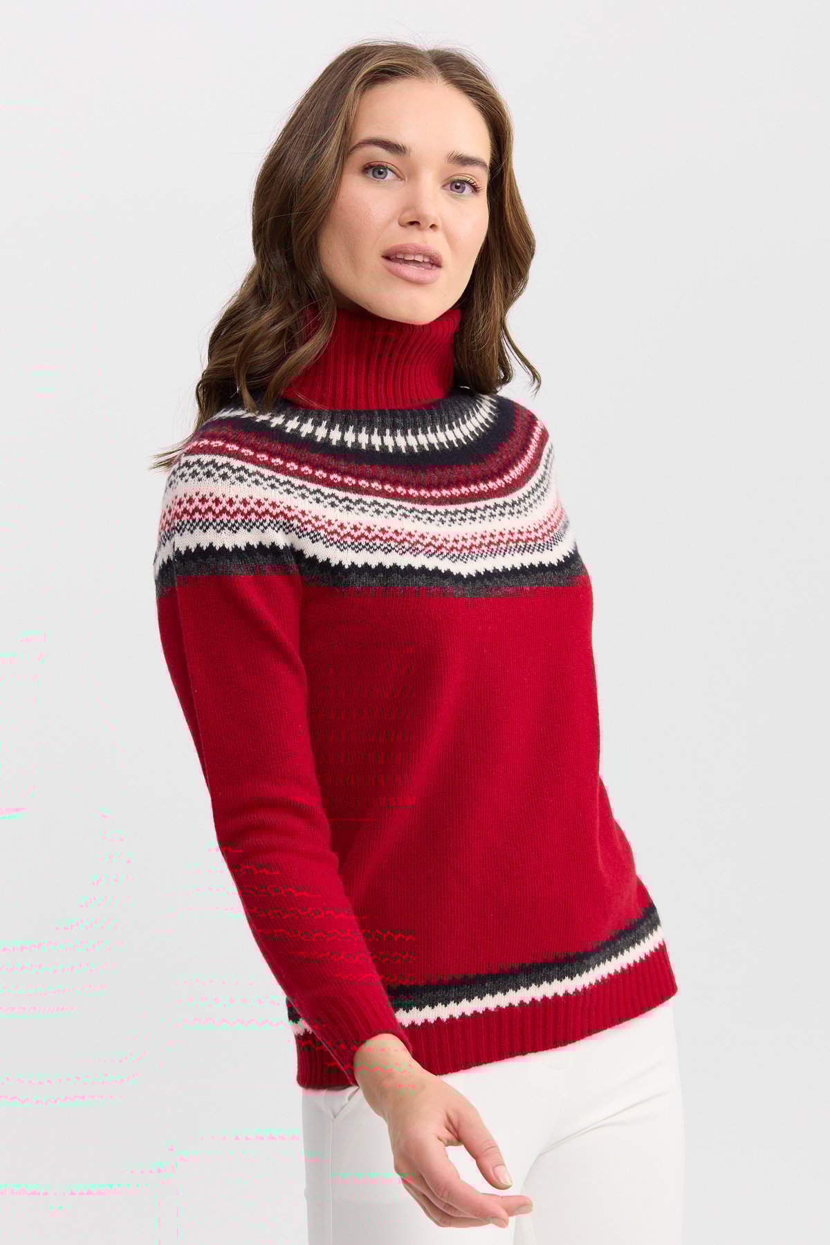 22087Kadın Tam Balıkçı Yaka Yün Kazak K.Kırmızı