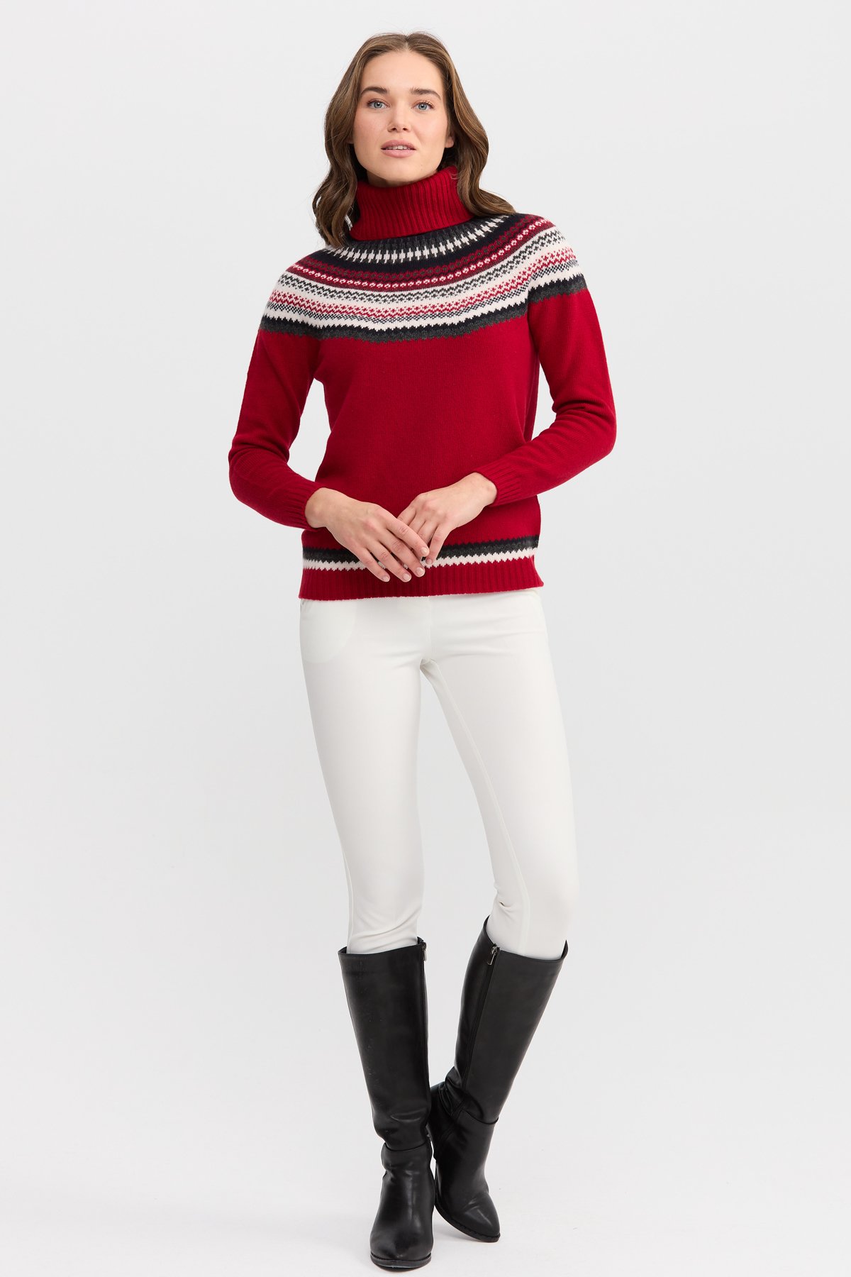 22087Kadın Tam Balıkçı Yaka Yün Kazak K.Kırmızı