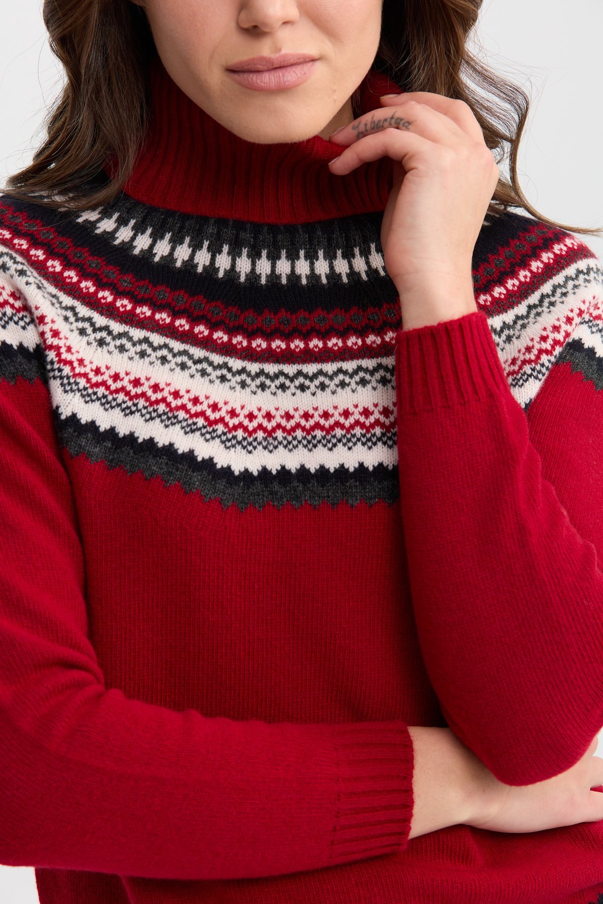 22087Kadın Tam Balıkçı Yaka Yün Kazak K.Kırmızı