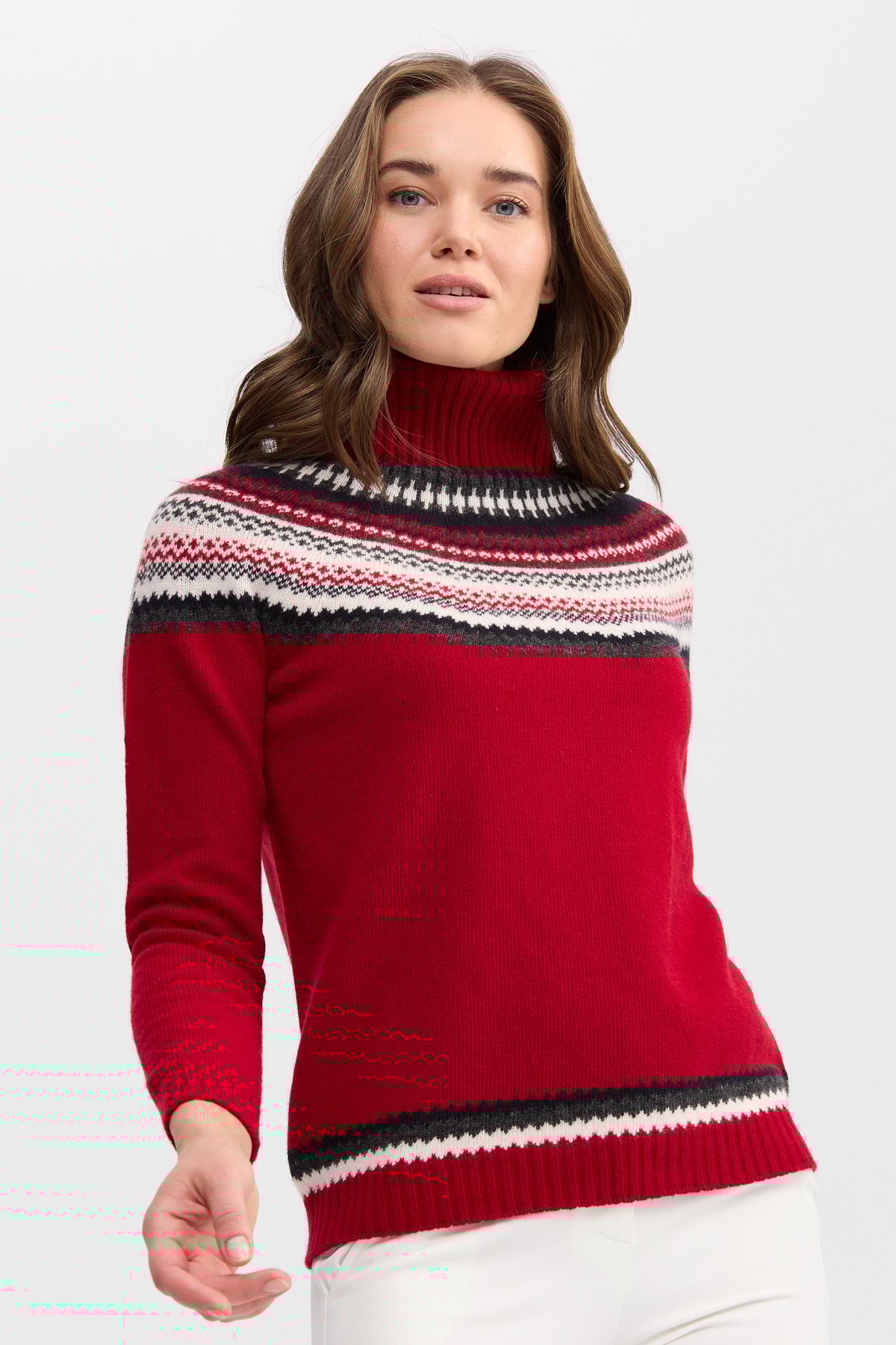 22087Kadın Tam Balıkçı Yaka Yün Kazak K.Kırmızı