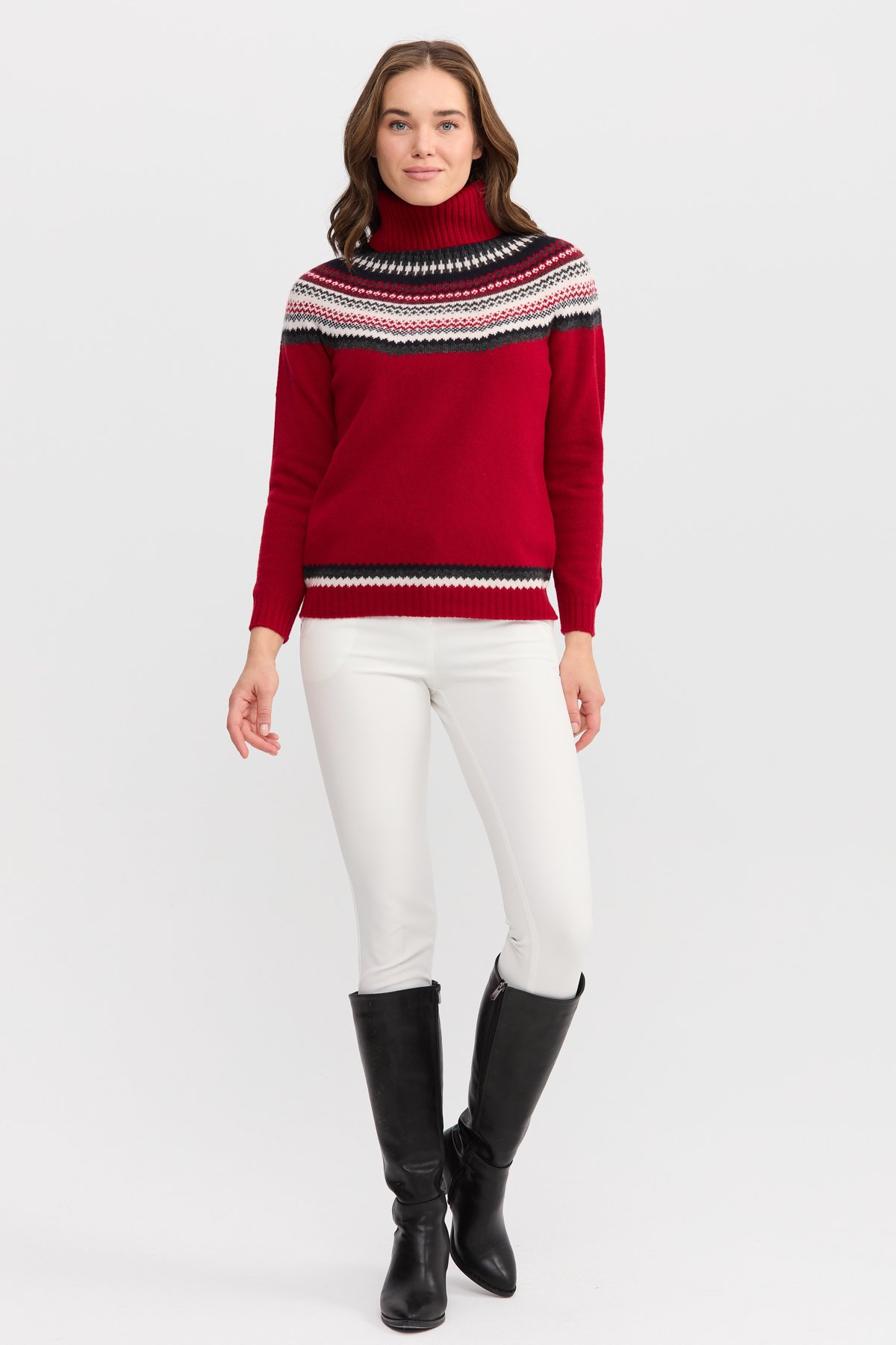 22087Kadın Tam Balıkçı Yaka Yün Kazak K.Kırmızı