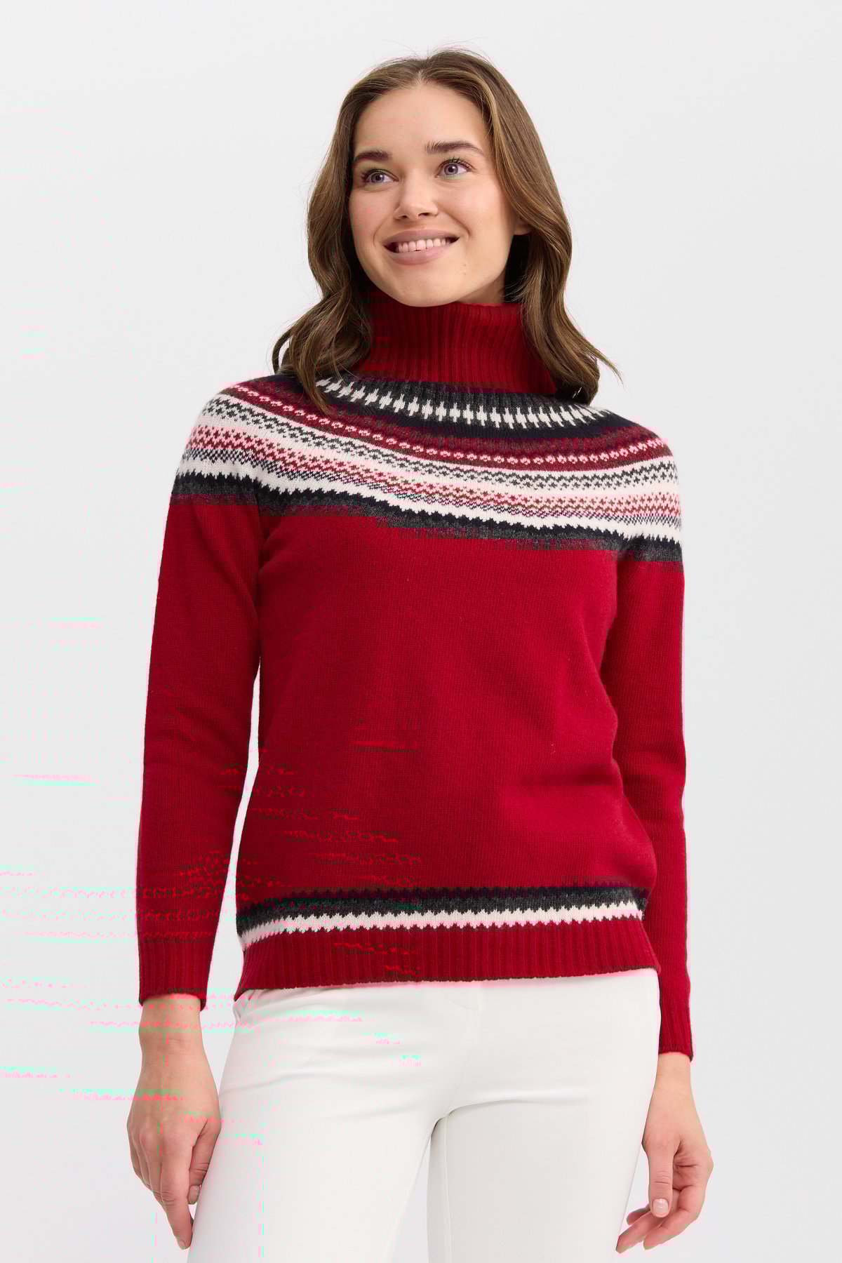 22087Kadın Tam Balıkçı Yaka Yün Kazak K.Kırmızı