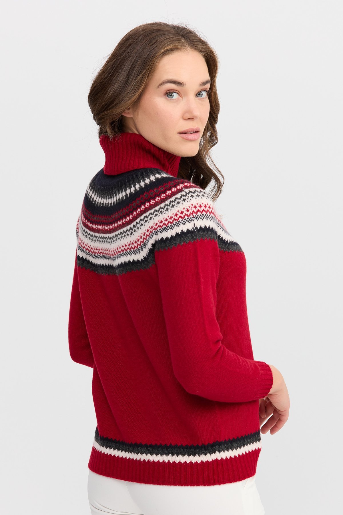 22087Kadın Tam Balıkçı Yaka Yün Kazak K.Kırmızı