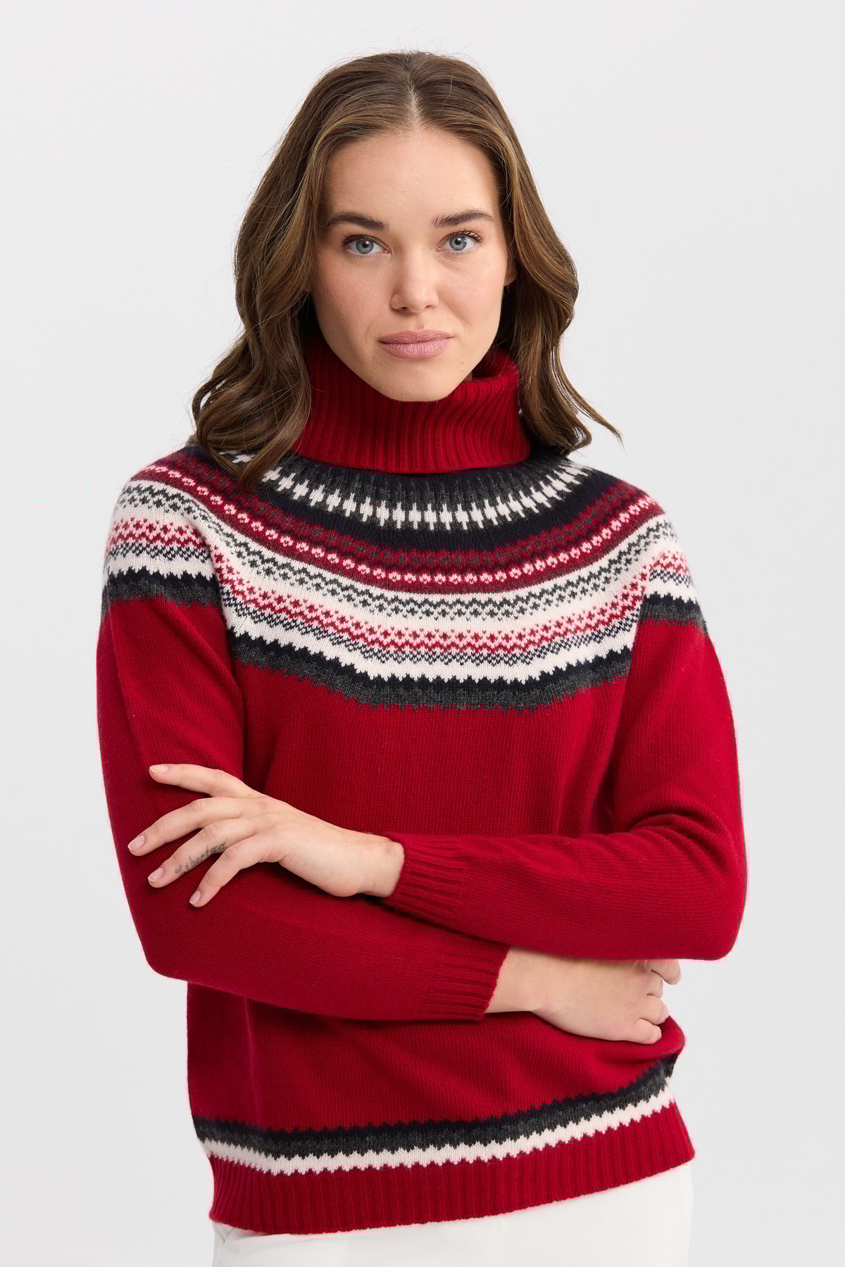 22087Kadın Tam Balıkçı Yaka Yün Kazak K.Kırmızı