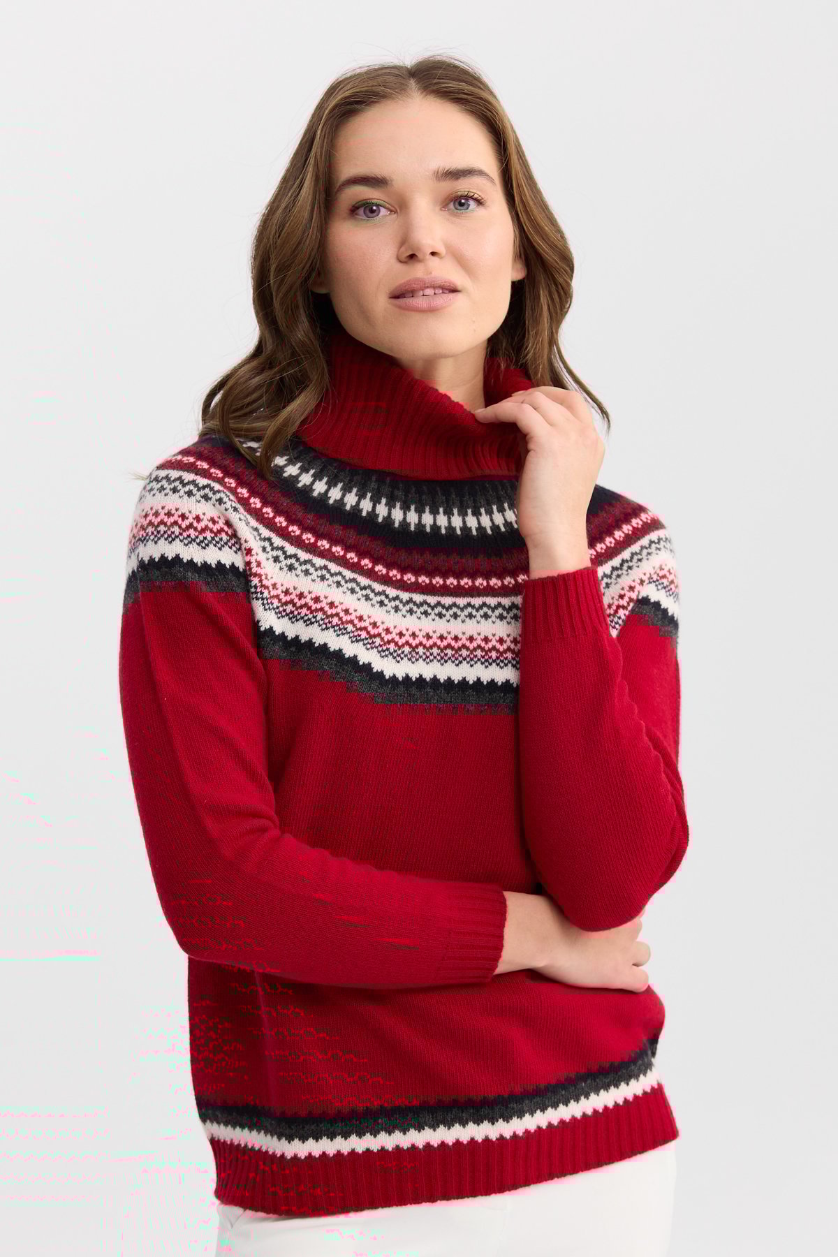 22087Kadın Tam Balıkçı Yaka Yün Kazak K.Kırmızı