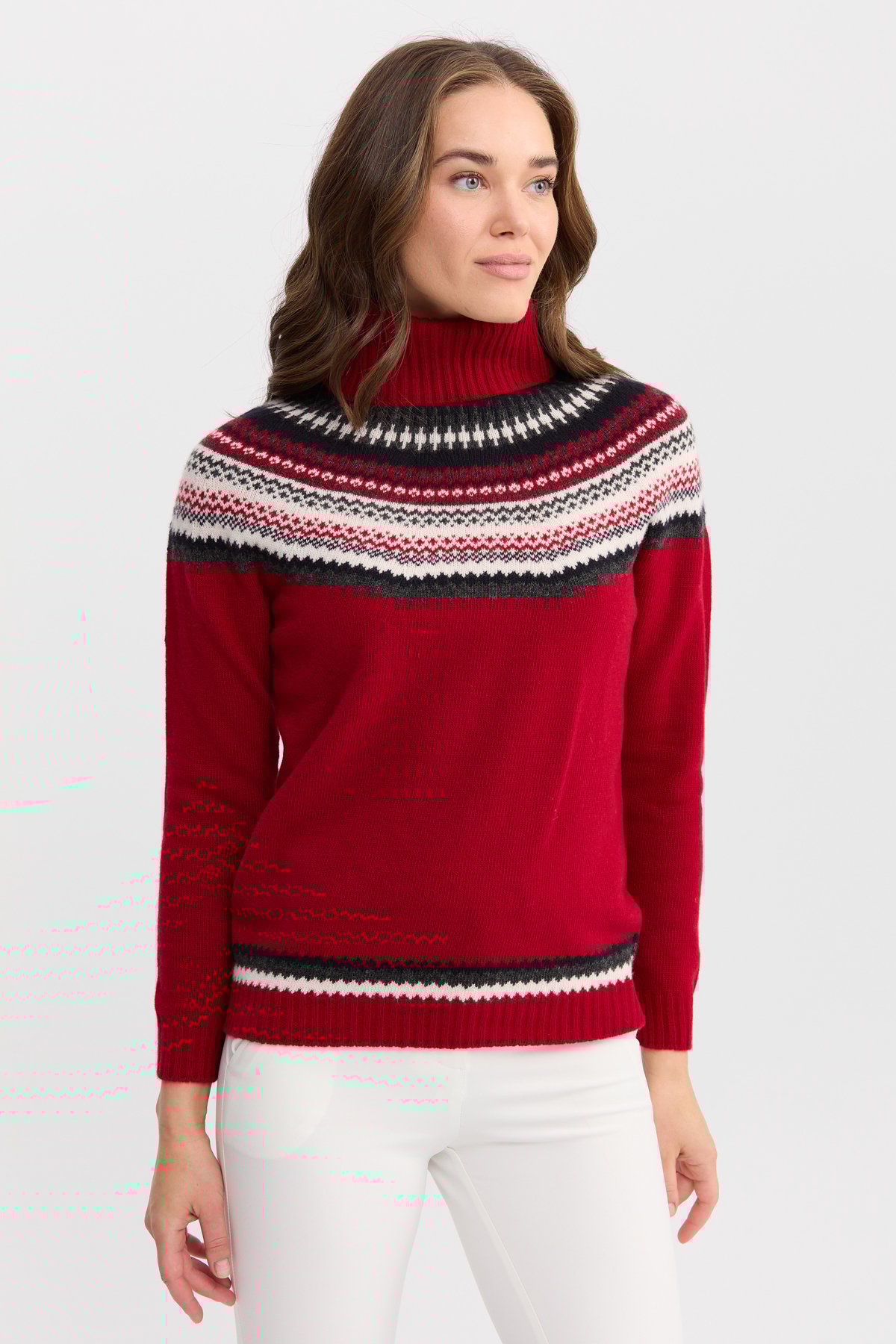 22087Kadın Tam Balıkçı Yaka Yün Kazak K.Kırmızı