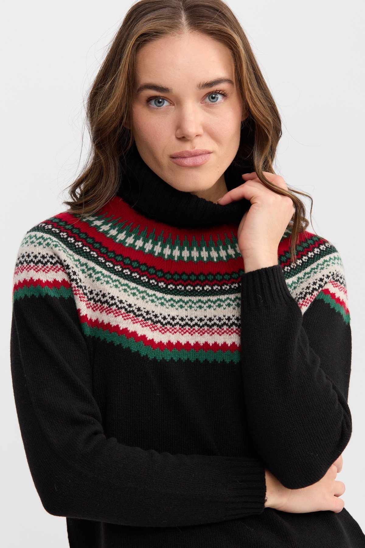 22087Kadın Tam Balıkçı Yaka Yün Kazak Siyah