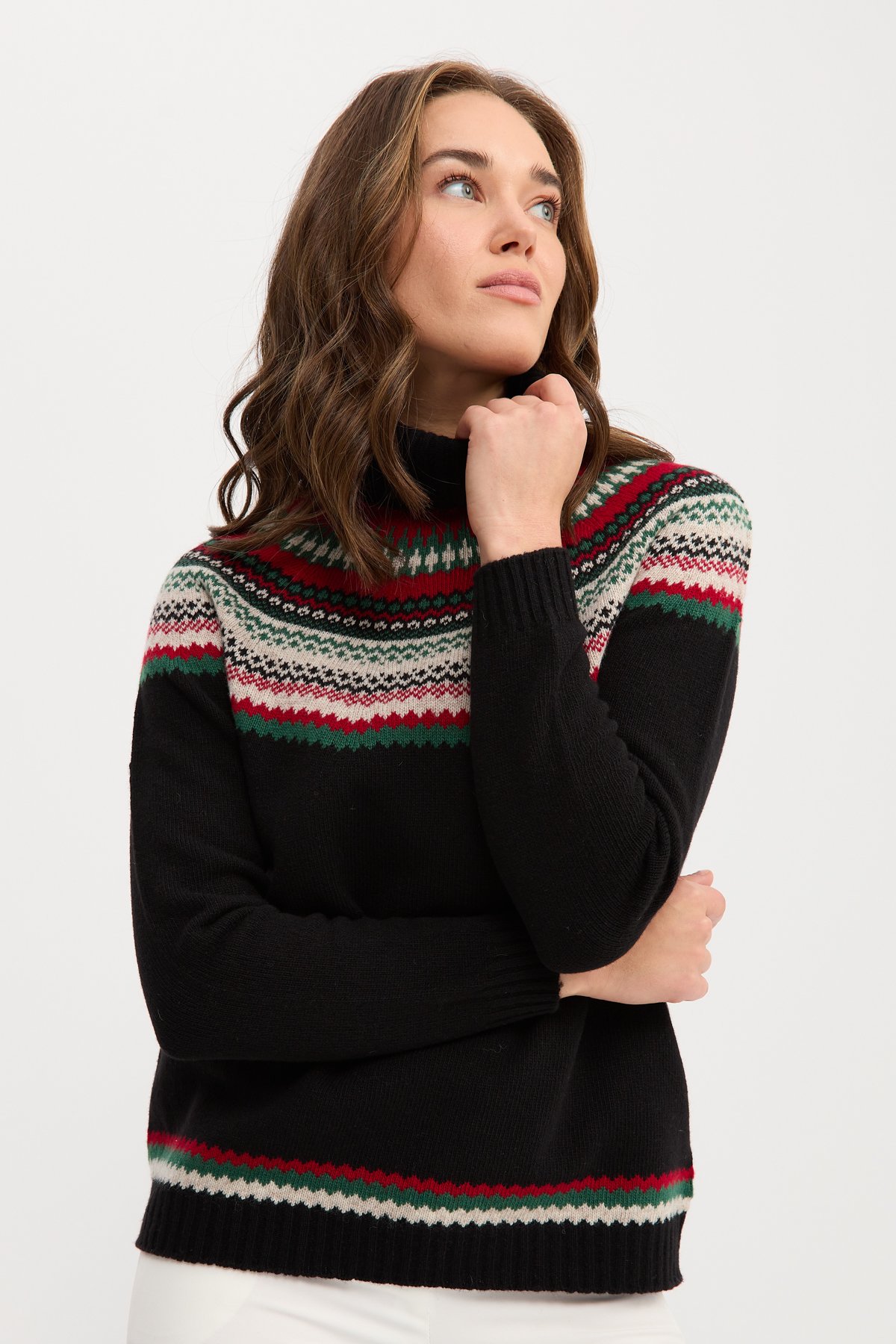 22087Kadın Tam Balıkçı Yaka Yün Kazak Siyah