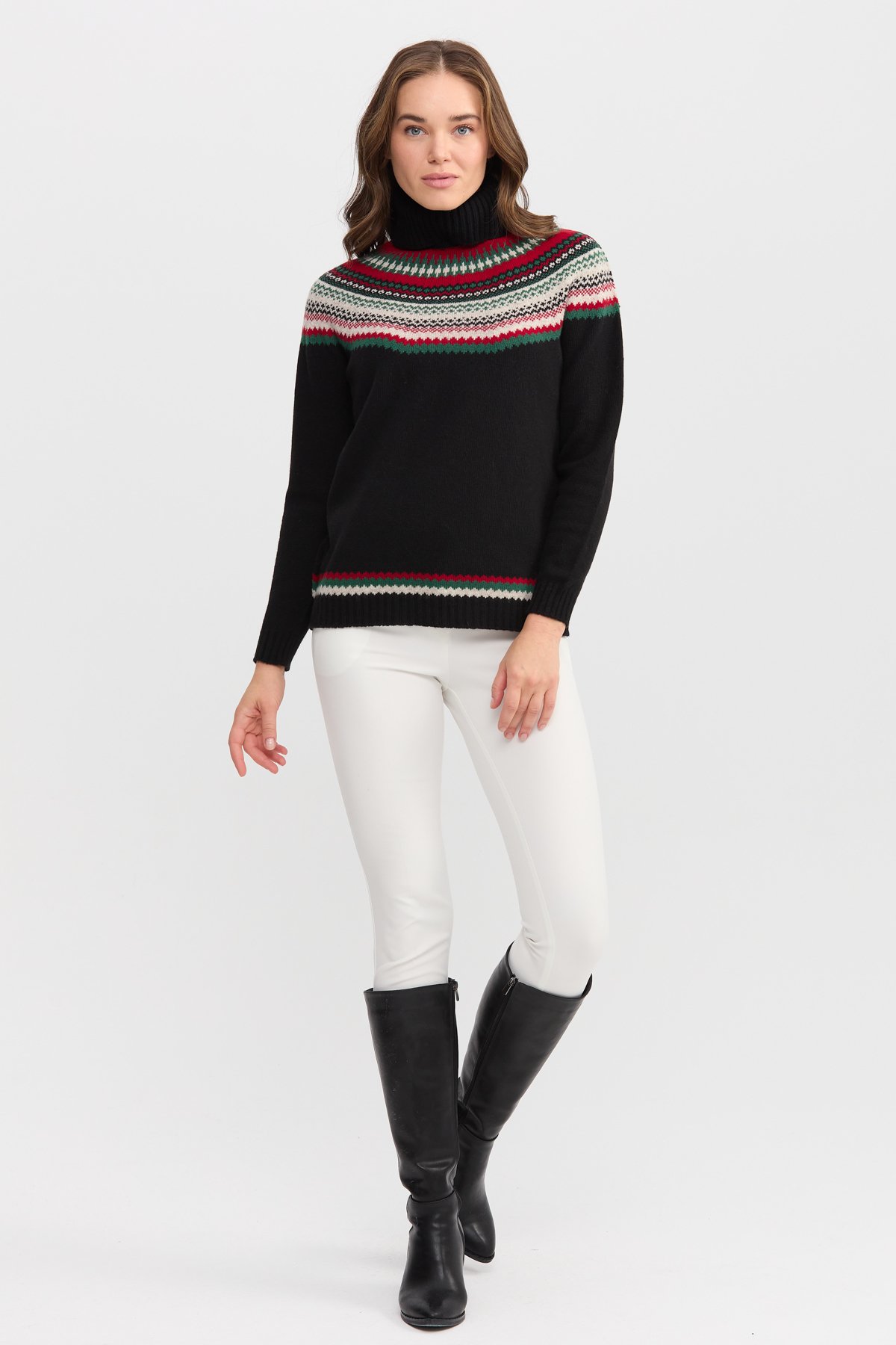 22087Kadın Tam Balıkçı Yaka Yün Kazak Siyah