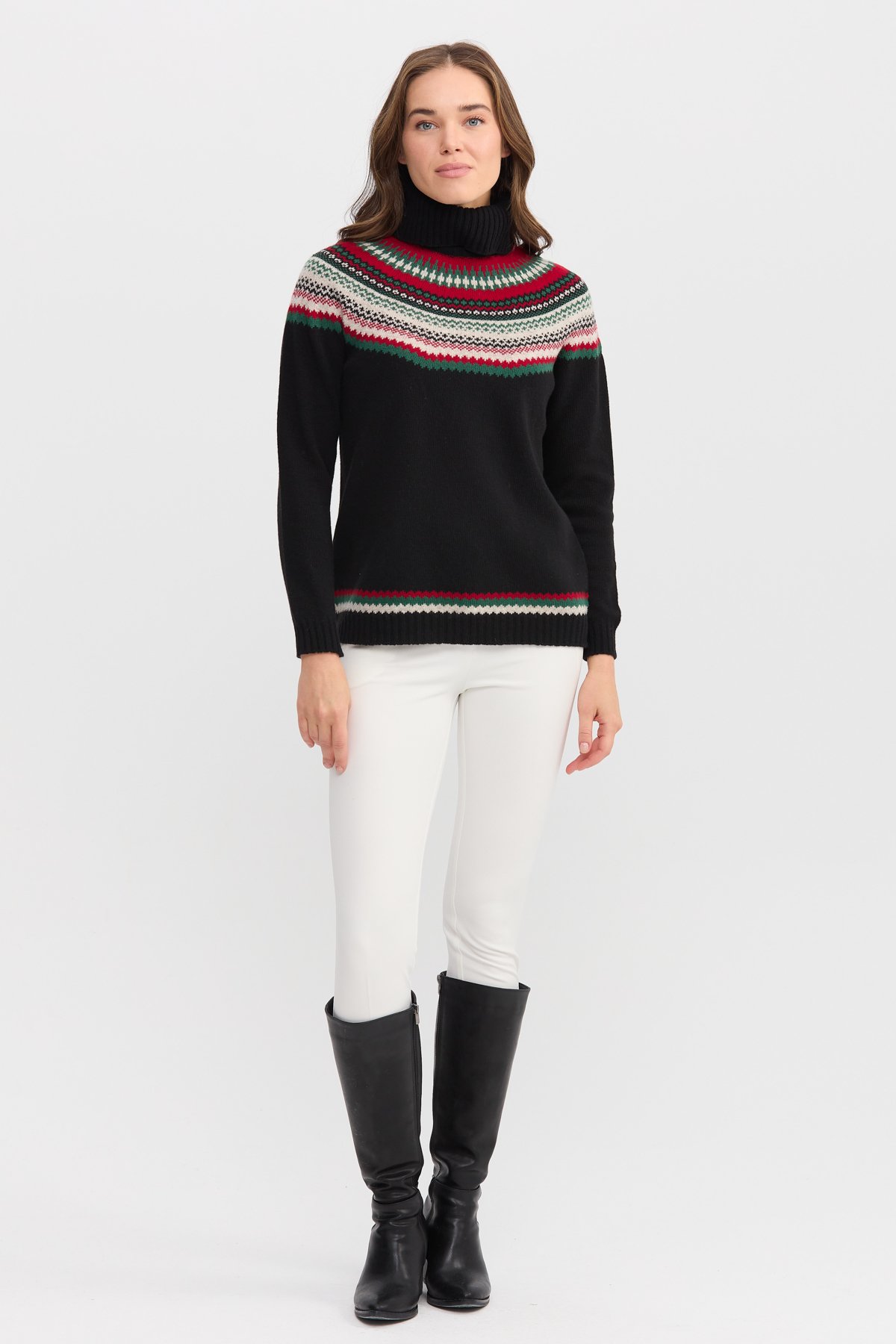 22087Kadın Tam Balıkçı Yaka Yün Kazak Siyah