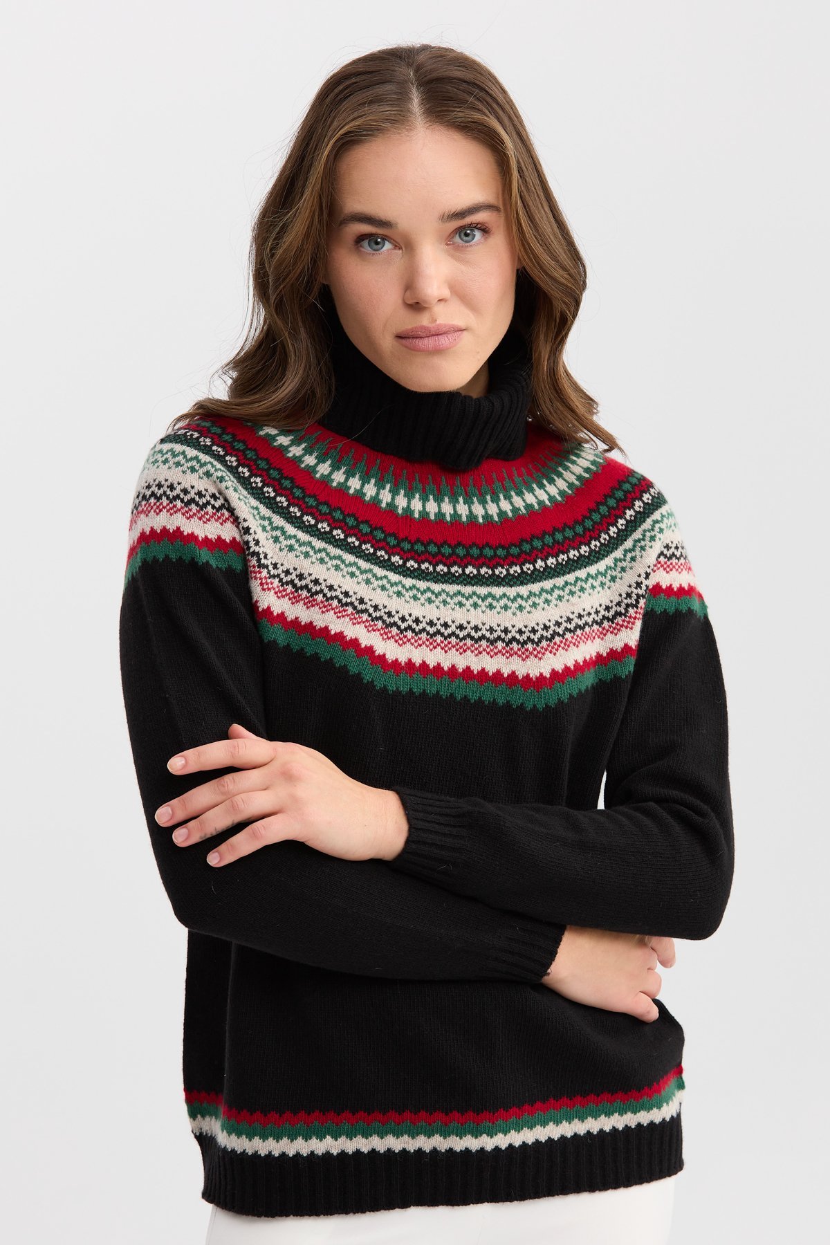 22087Kadın Tam Balıkçı Yaka Yün Kazak Siyah