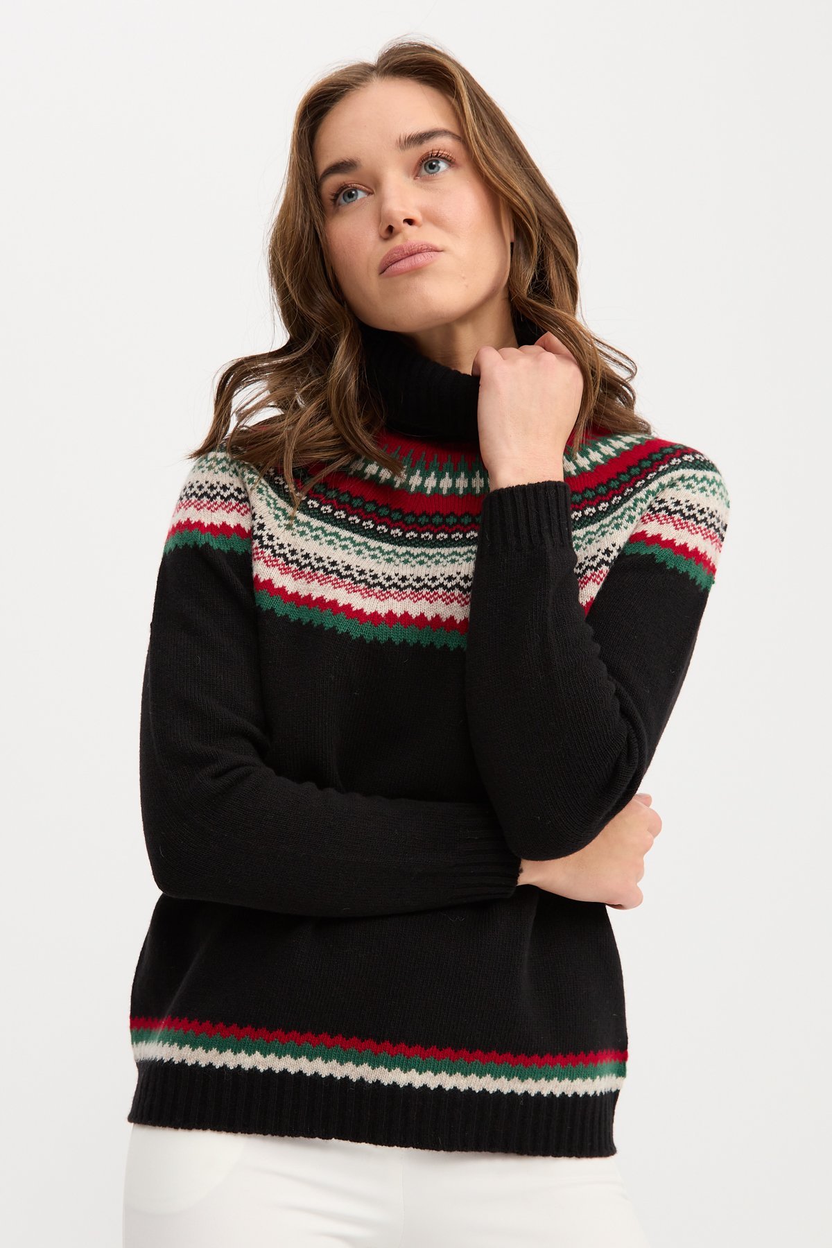 22087Kadın Tam Balıkçı Yaka Yün Kazak Siyah