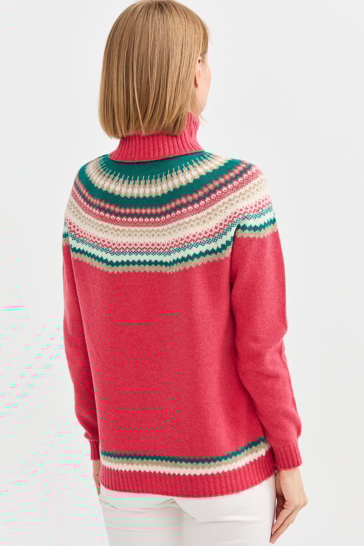 22087Kadın Tam Balıkçı Yaka Yün Kazak Y.S.Pembe