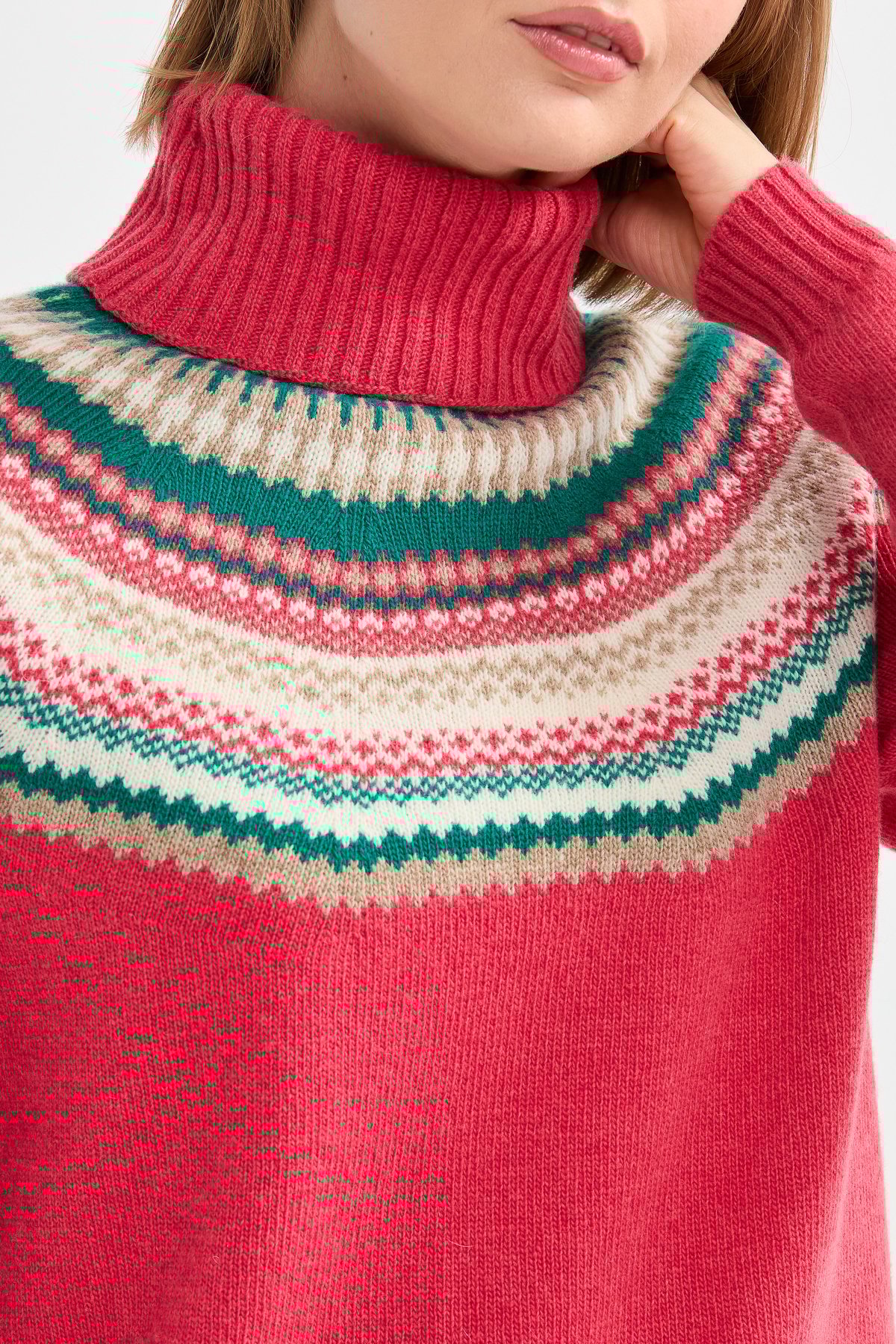 22087Kadın Tam Balıkçı Yaka Yün Kazak Y.S.Pembe