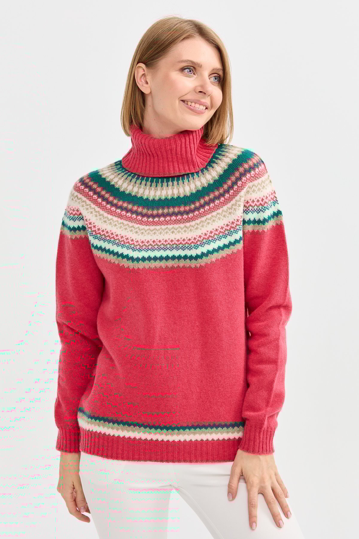 22087Kadın Tam Balıkçı Yaka Yün Kazak Y.S.Pembe