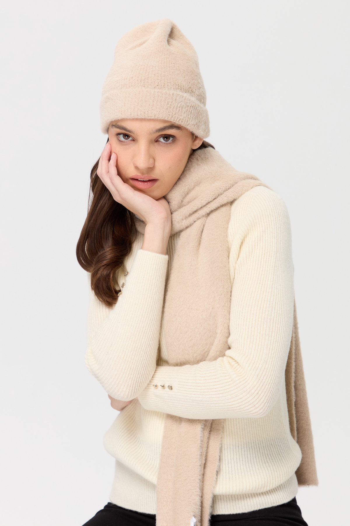 23280Kadın Triko Afrodit Bere Bej