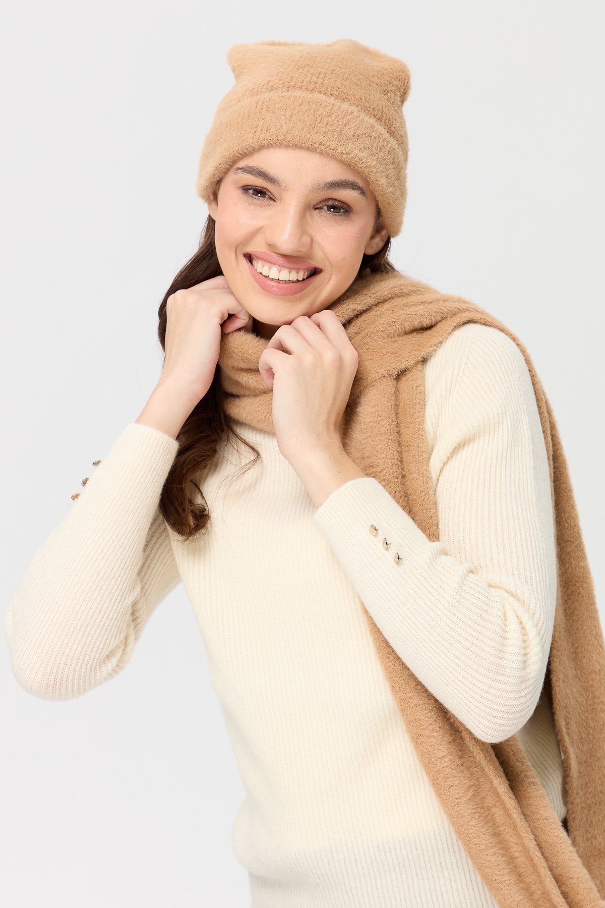 23280Kadın Triko Afrodit Bere Camel