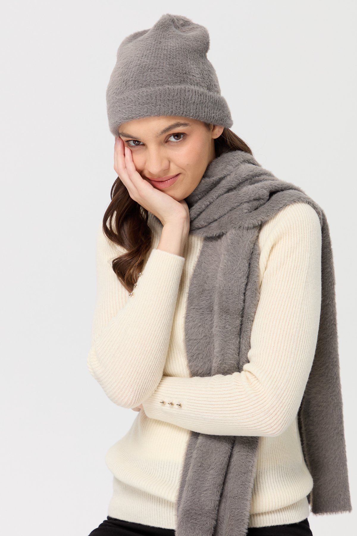 23281Kadın Triko Afrodit Kaşkol Gri