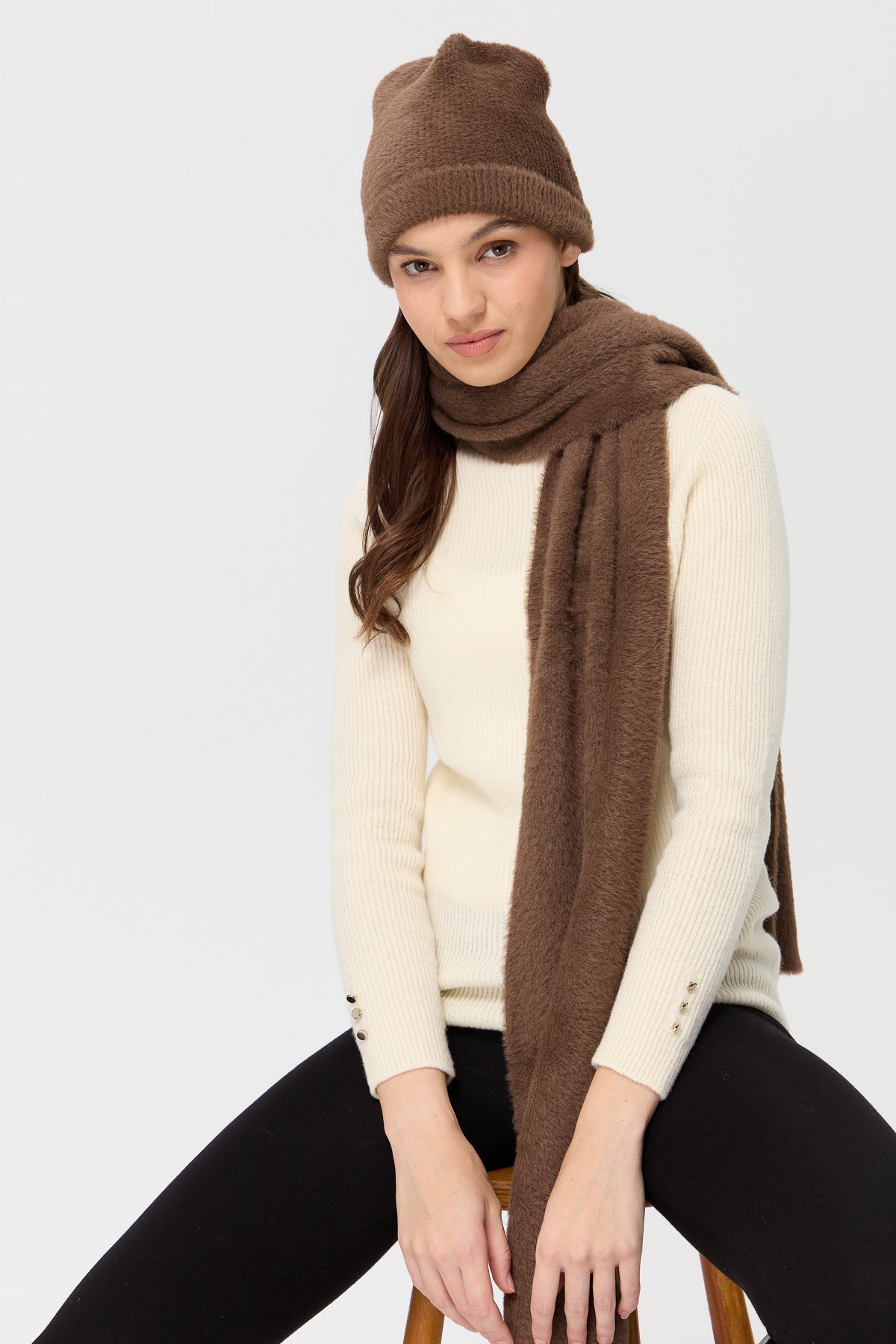 23281Kadın Triko Afrodit Kaşkol Kahve