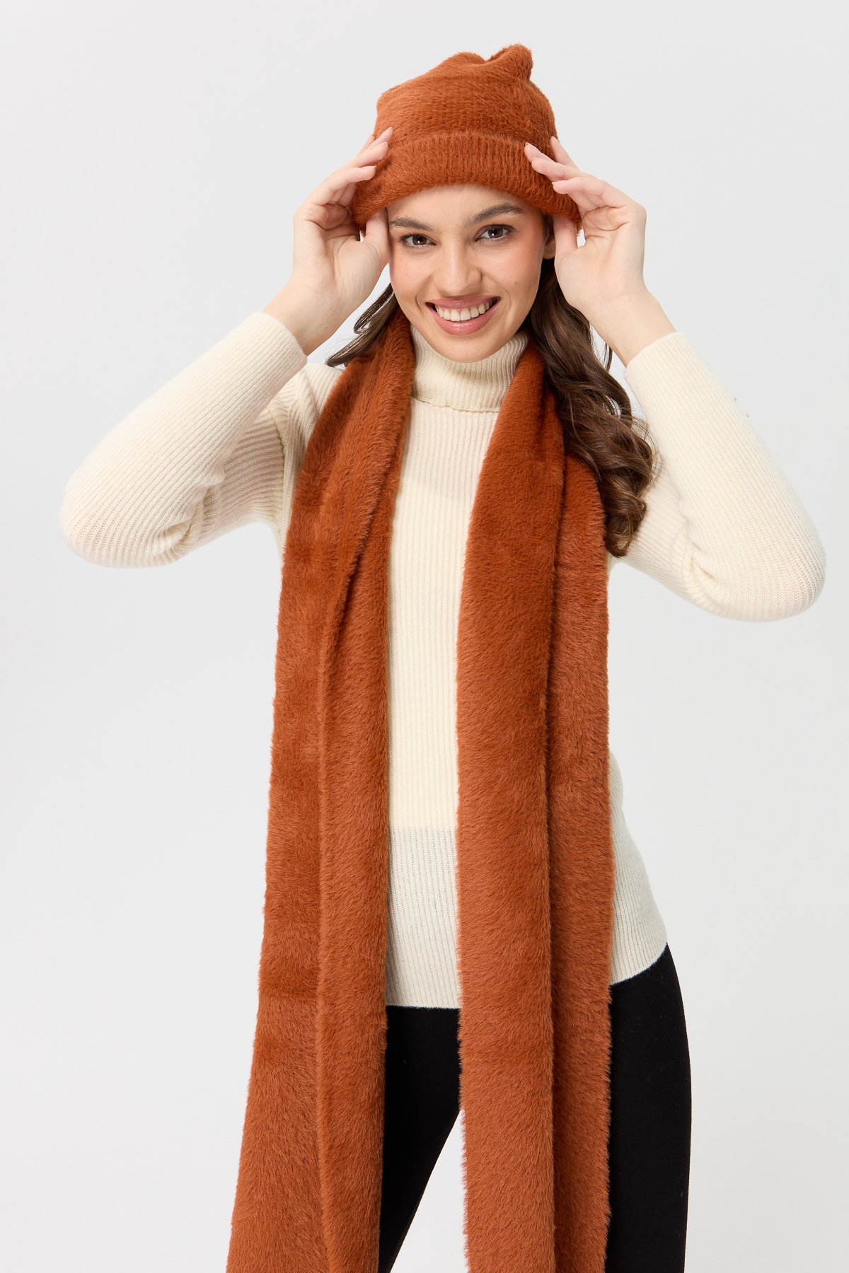 23281Kadın Triko Afrodit Kaşkol Kiremit