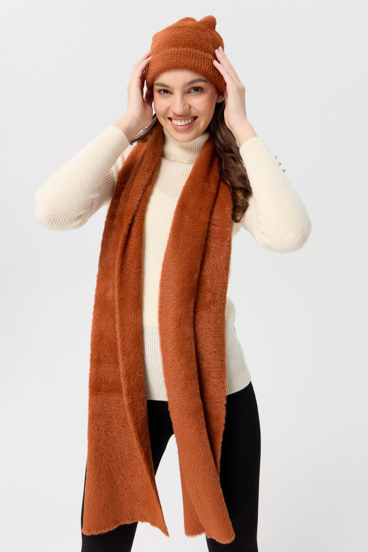 23281Kadın Triko Afrodit Kaşkol Kiremit