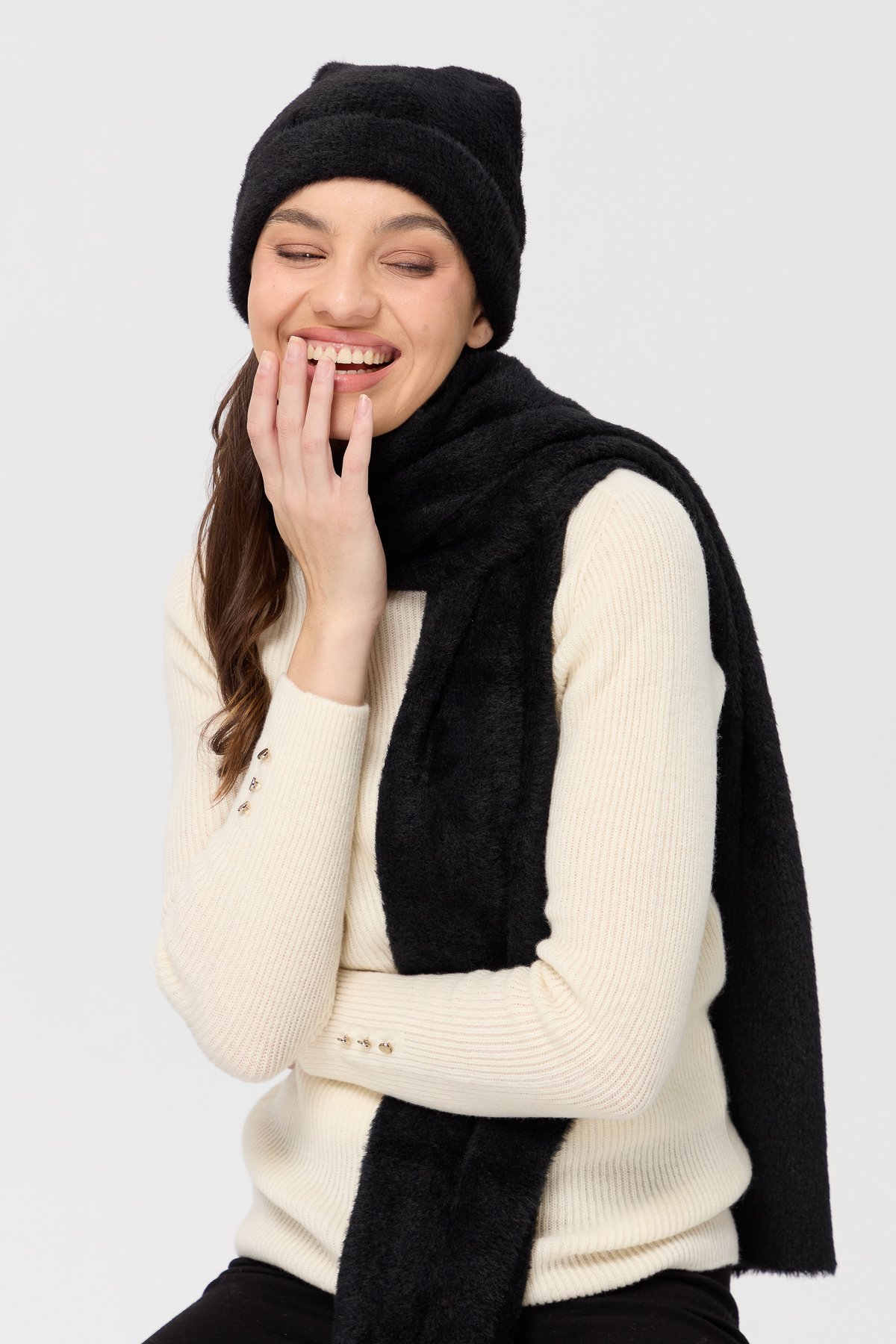 23281Kadın Triko Afrodit Kaşkol Siyah