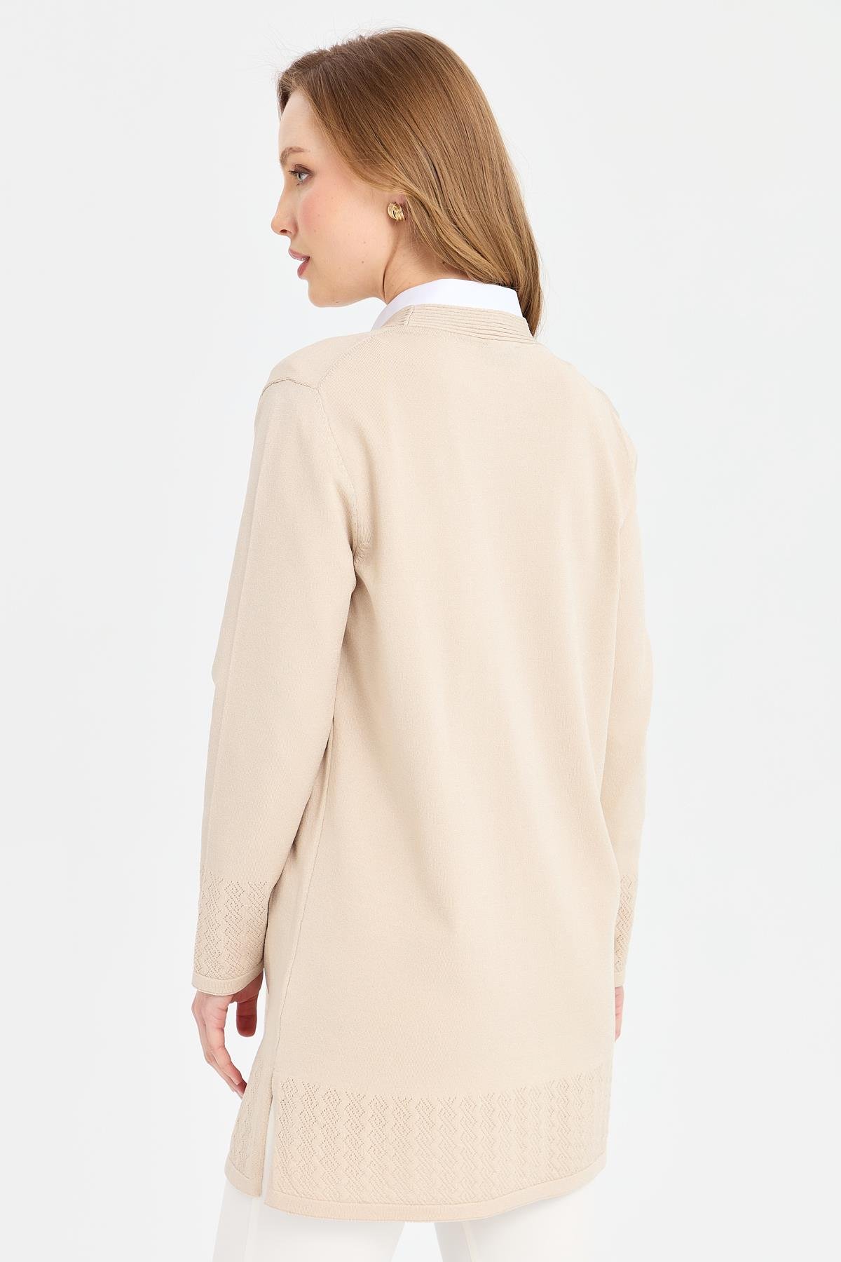 24353Kadın Triko Araboy Yazlık İnce Ceket Bej