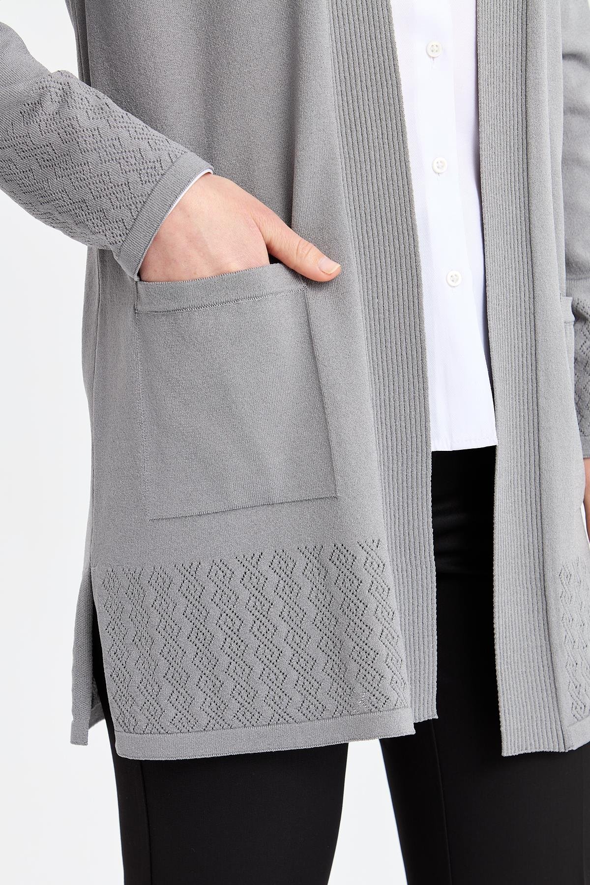 24353Kadın Triko Araboy Yazlık İnce Ceket Füme