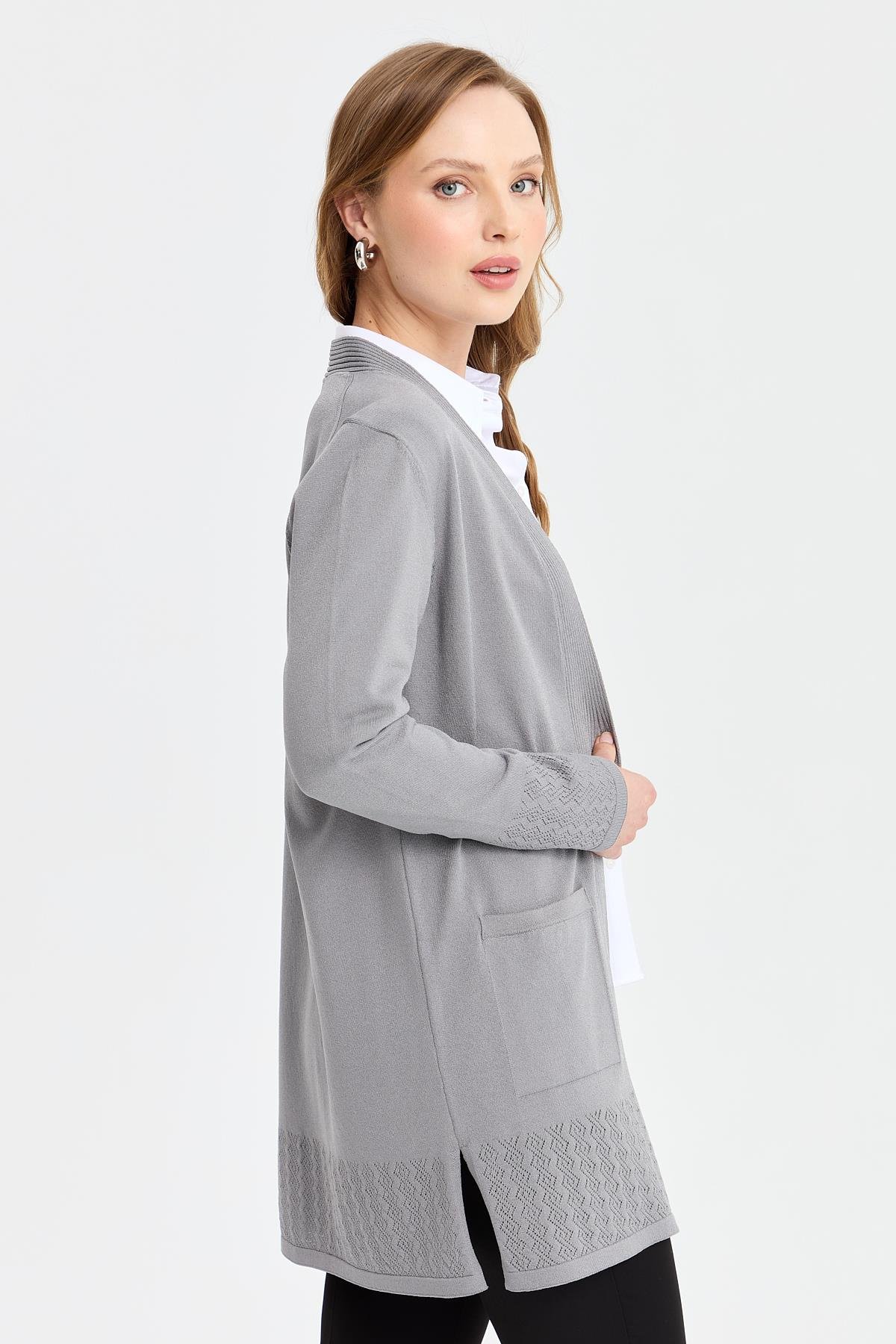 24353Kadın Triko Araboy Yazlık İnce Ceket Füme