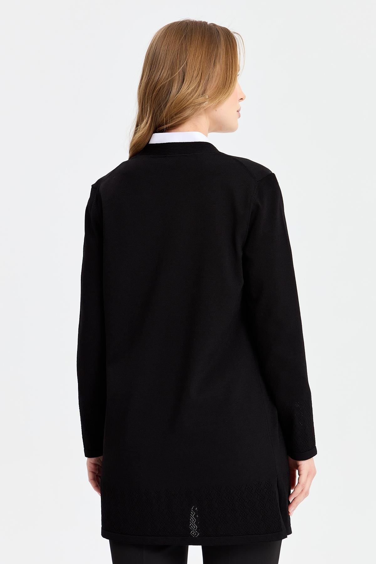 24353Kadın Triko Araboy Yazlık İnce Ceket Siyah