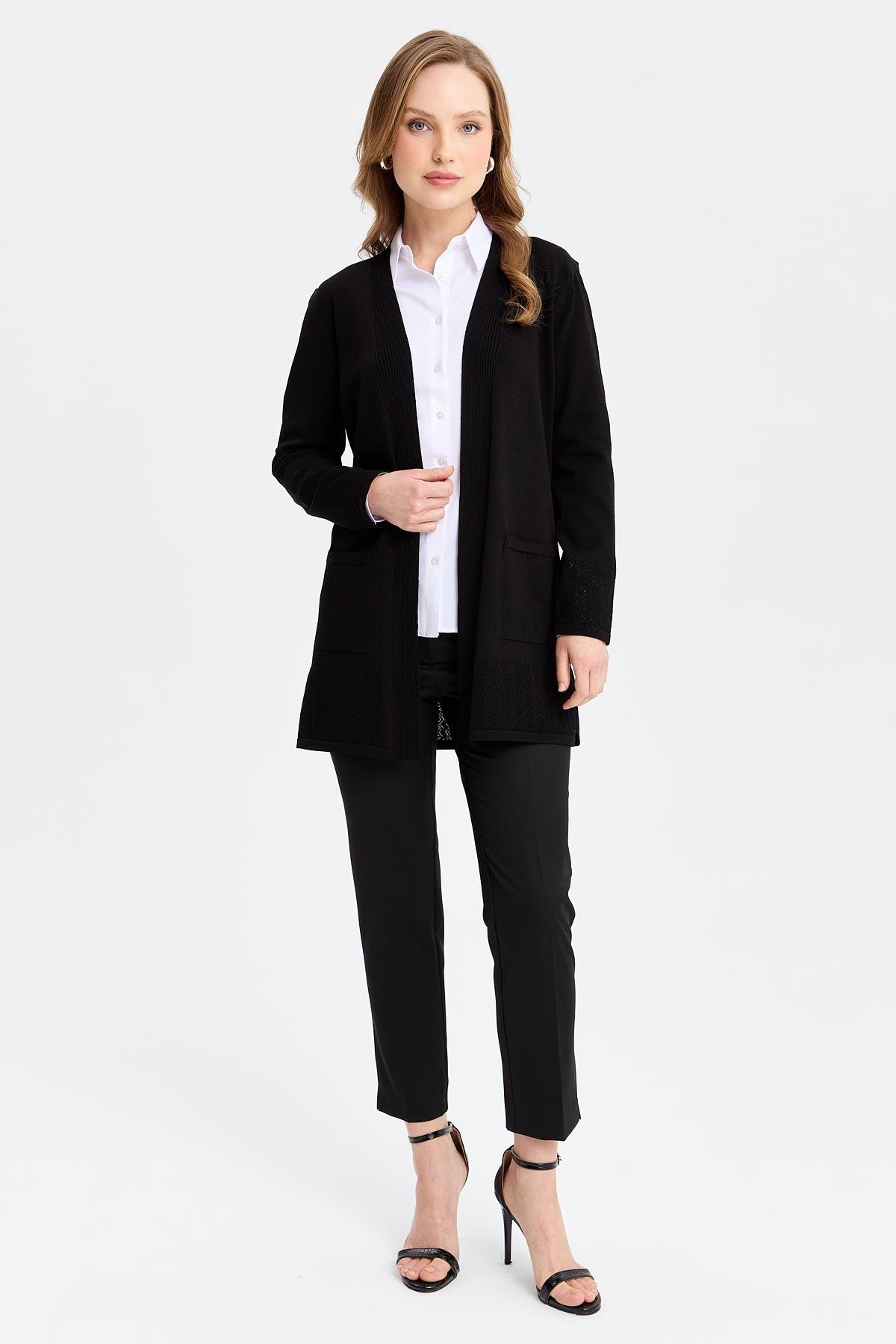 24353Kadın Triko Araboy Yazlık İnce Ceket Siyah