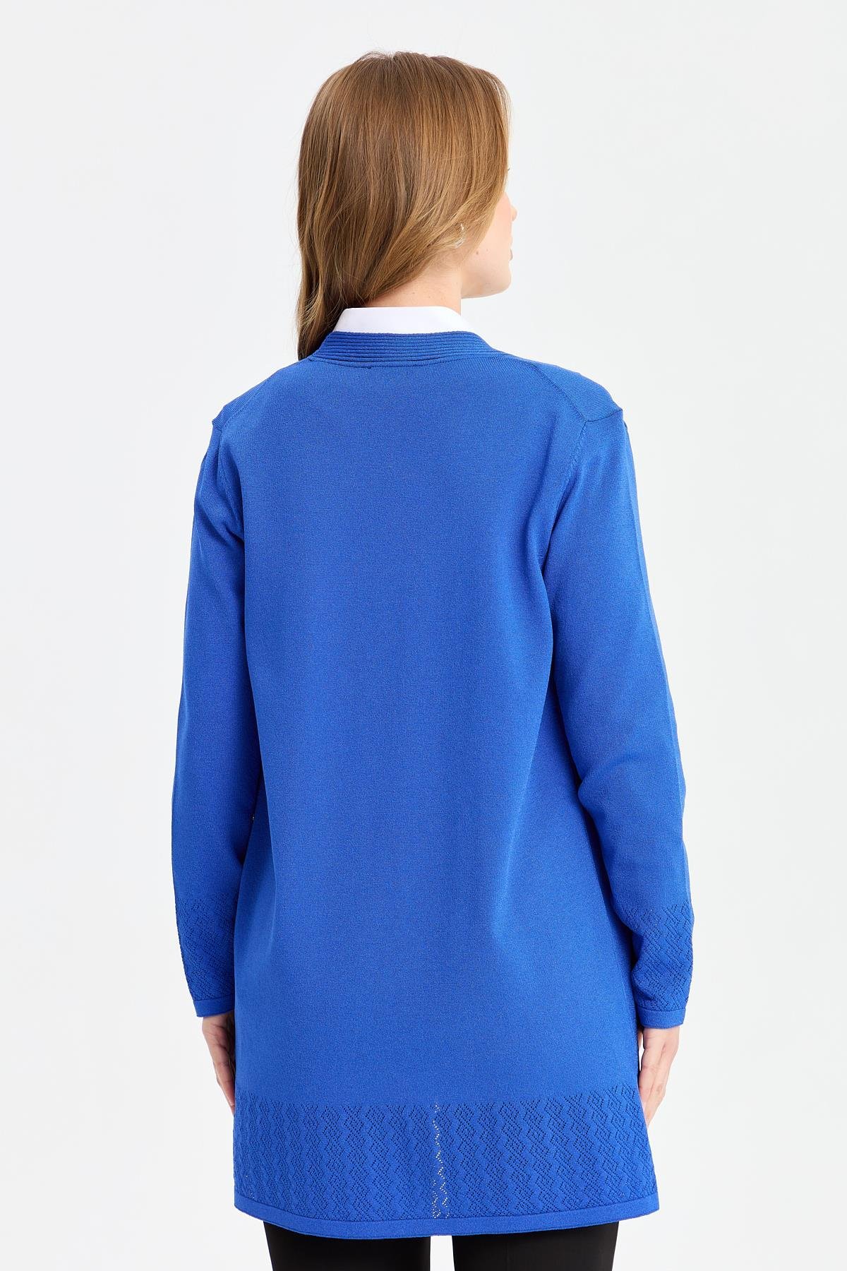 24353Kadın Triko Araboy Yazlık İnce Ceket Saks