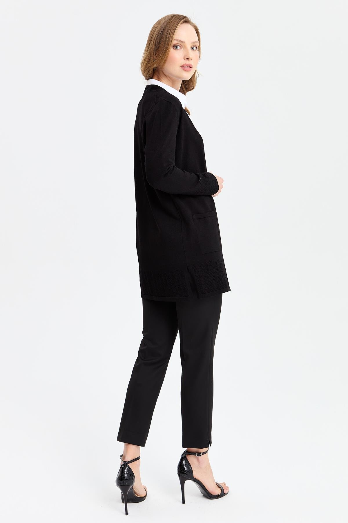 24353Kadın Triko Araboy Yazlık İnce Ceket Siyah