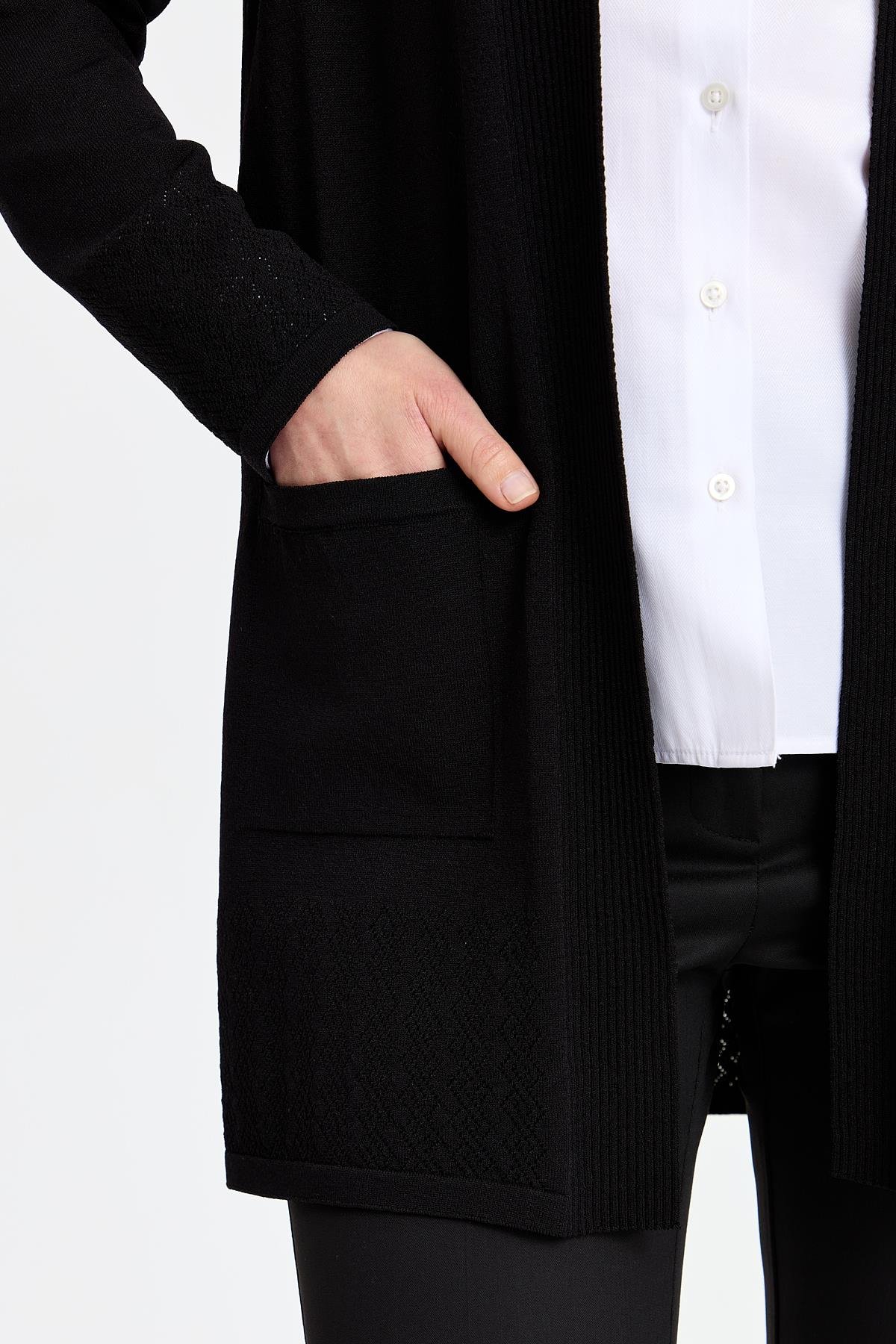 24353Kadın Triko Araboy Yazlık İnce Ceket Siyah