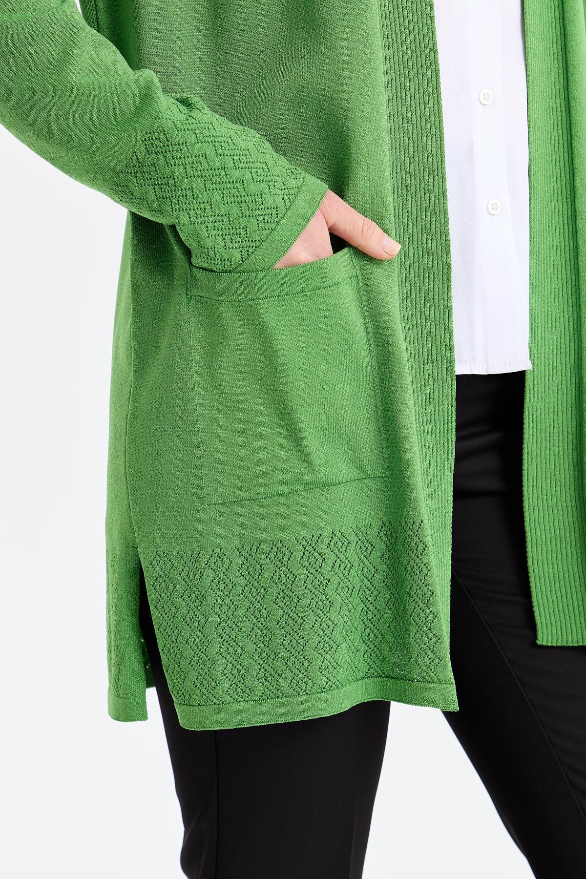 24353Kadın Triko Araboy Yazlık İnce Ceket Yosun