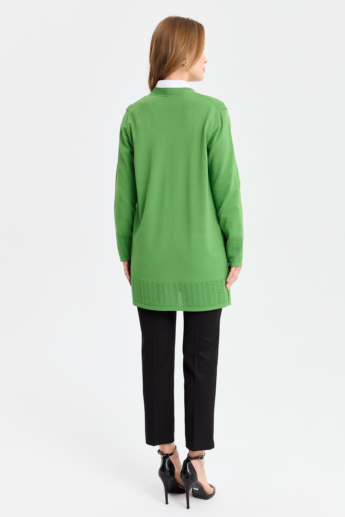 24353Kadın Triko Araboy Yazlık İnce Ceket Yosun