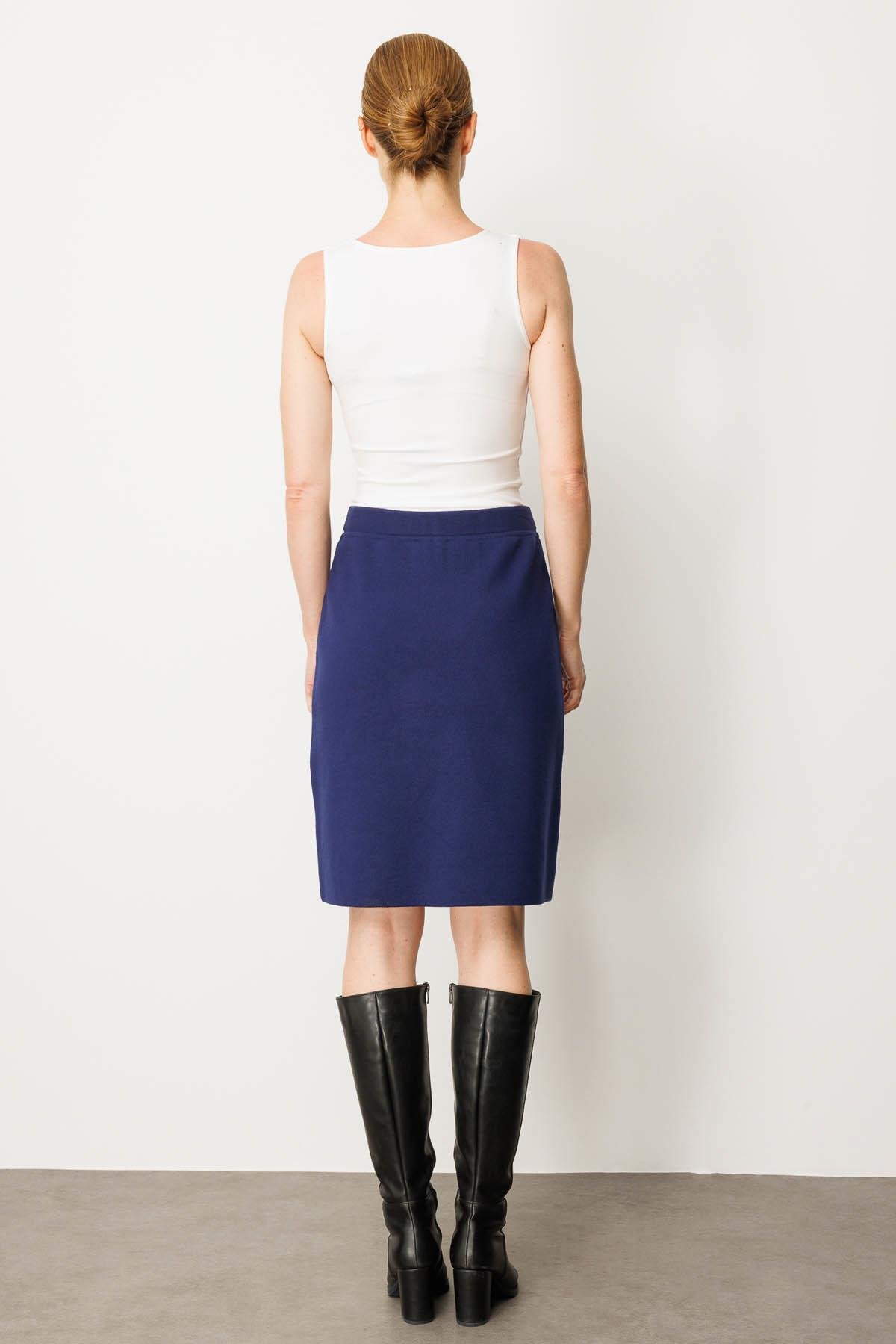 25066Kadın Triko Düz Basic Etek Lacivert