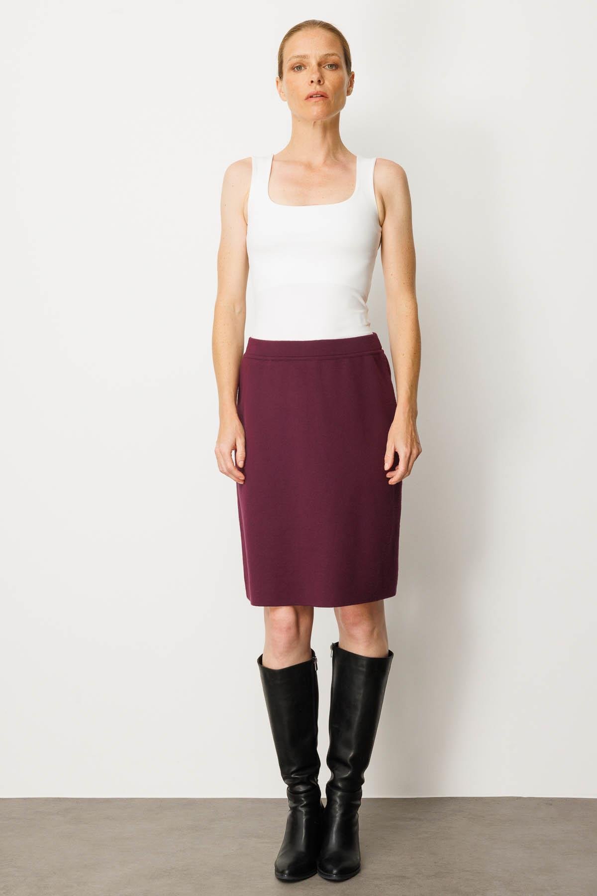 25066Kadın Triko Düz Basic Etek Mürdüm