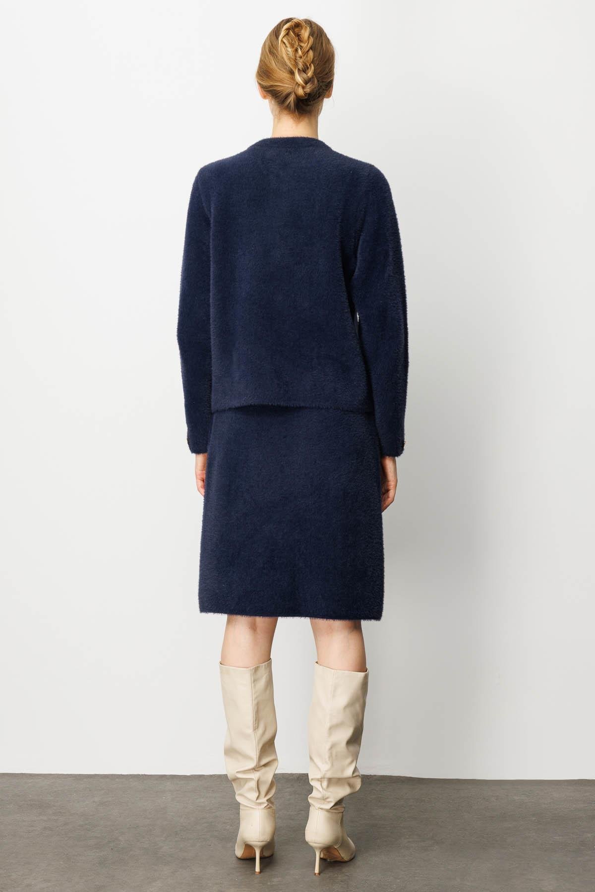 25004Kadın Triko Kısa Etek Lacivert