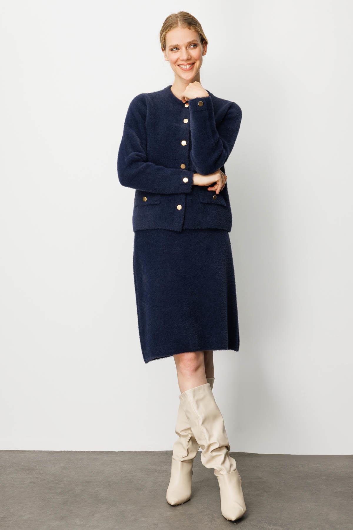 25004Kadın Triko Kısa Etek Lacivert