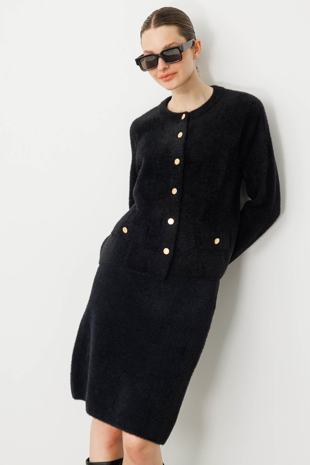 25004Kadın Triko Kısa Etek Siyah