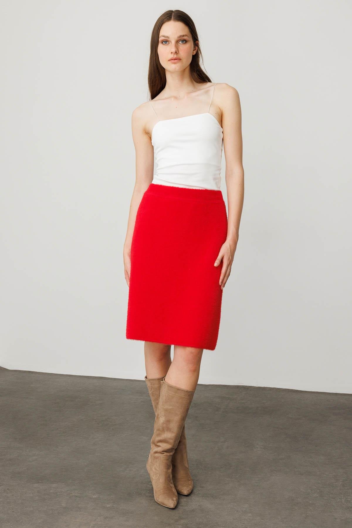 25004Kadın Triko Kısa Etek Y.Kırmızı