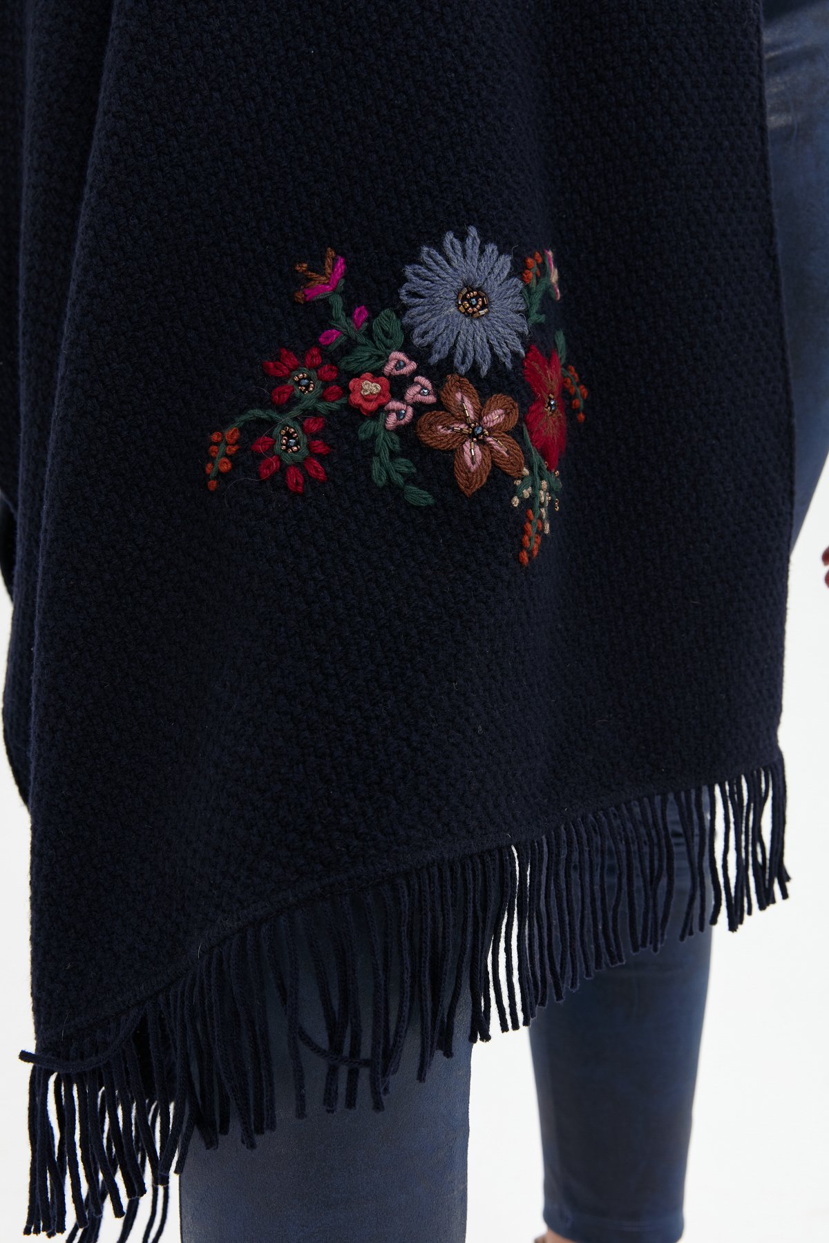 23030Kadın Triko Pirinç Örgü İşlemeli Yün Şal K.Lacivert