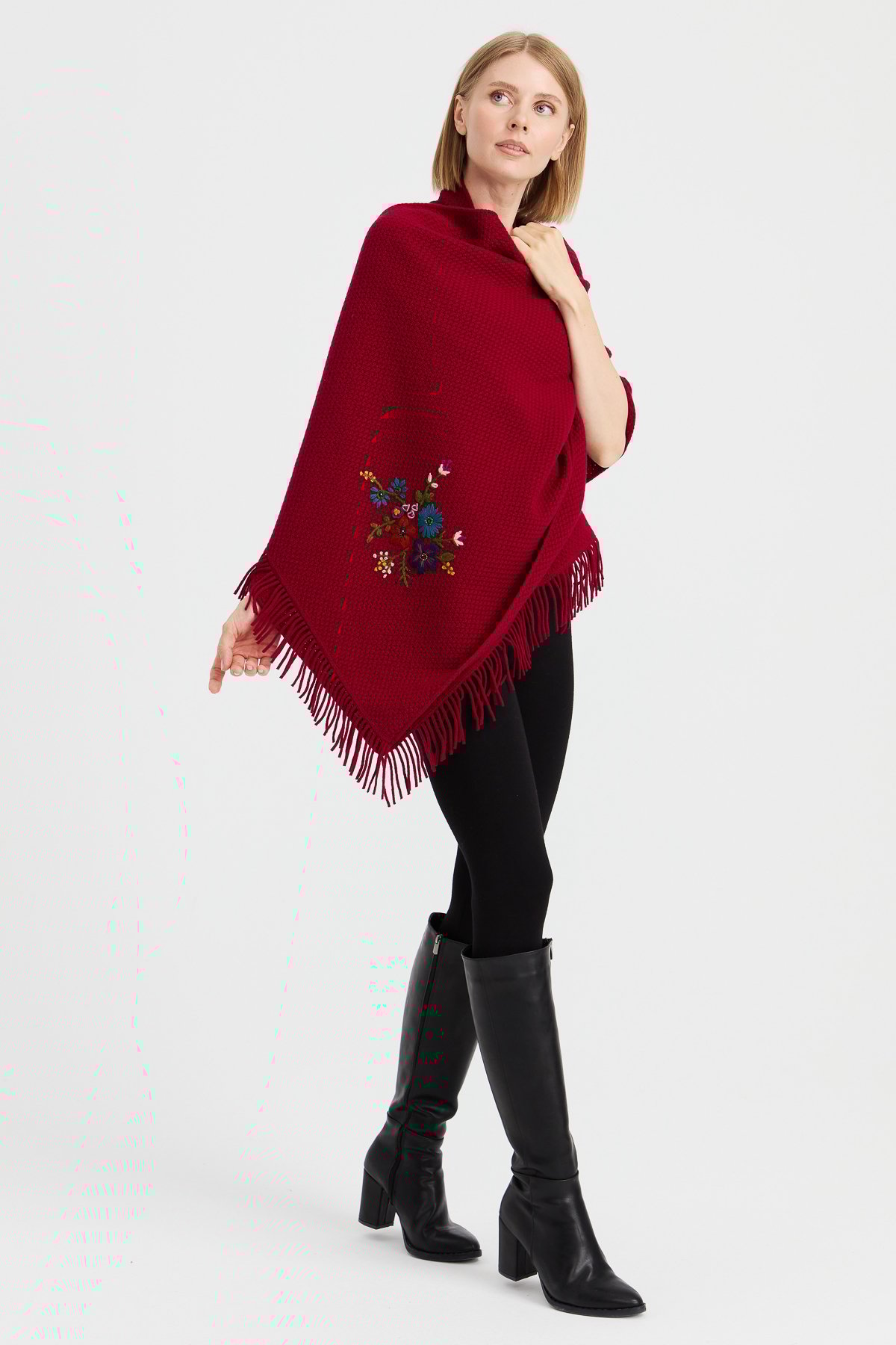 23030Kadın Triko Pirinç Örgü İşlemeli Yün Şal V.Çürüğü