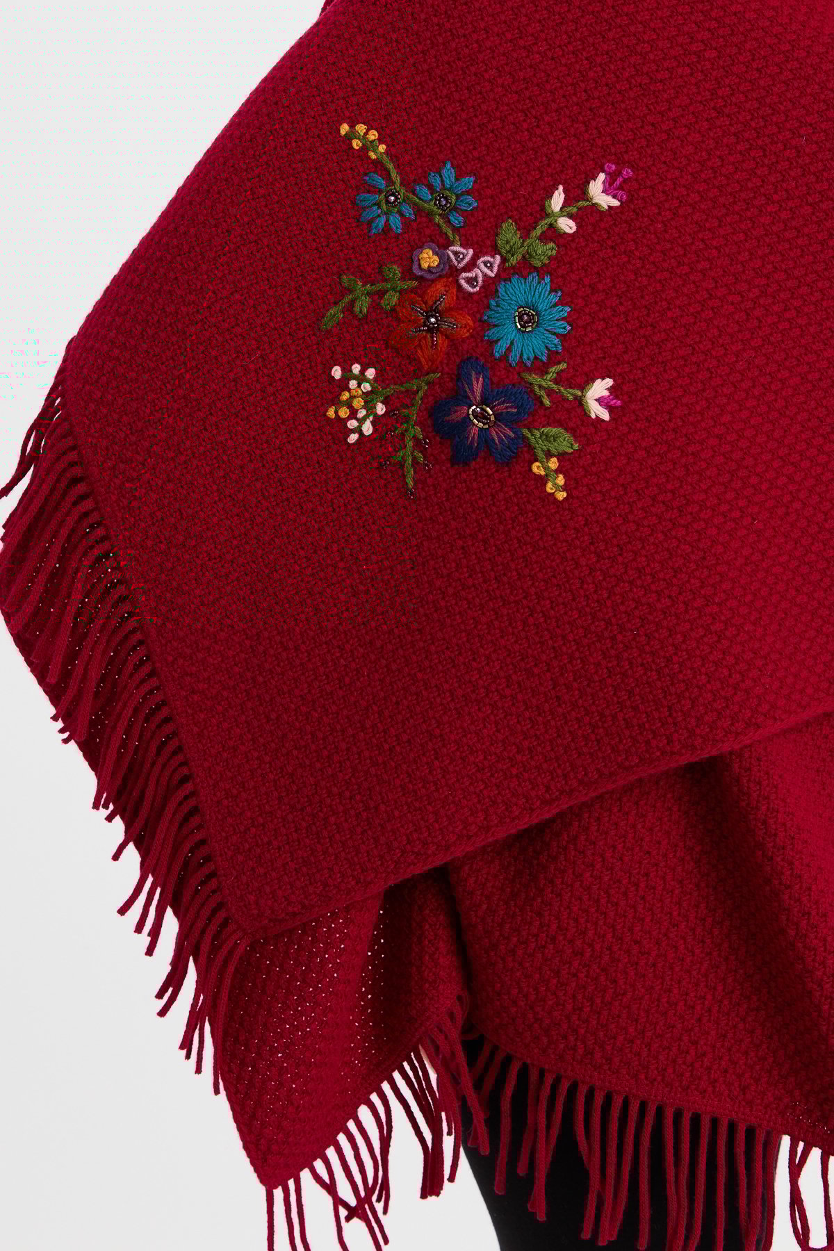 23030Kadın Triko Pirinç Örgü İşlemeli Yün Şal V.Çürüğü