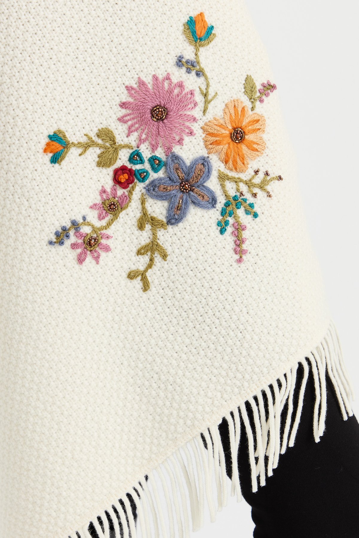 23030Kadın Triko Pirinç Örgü İşlemeli Yün Şal Kemik